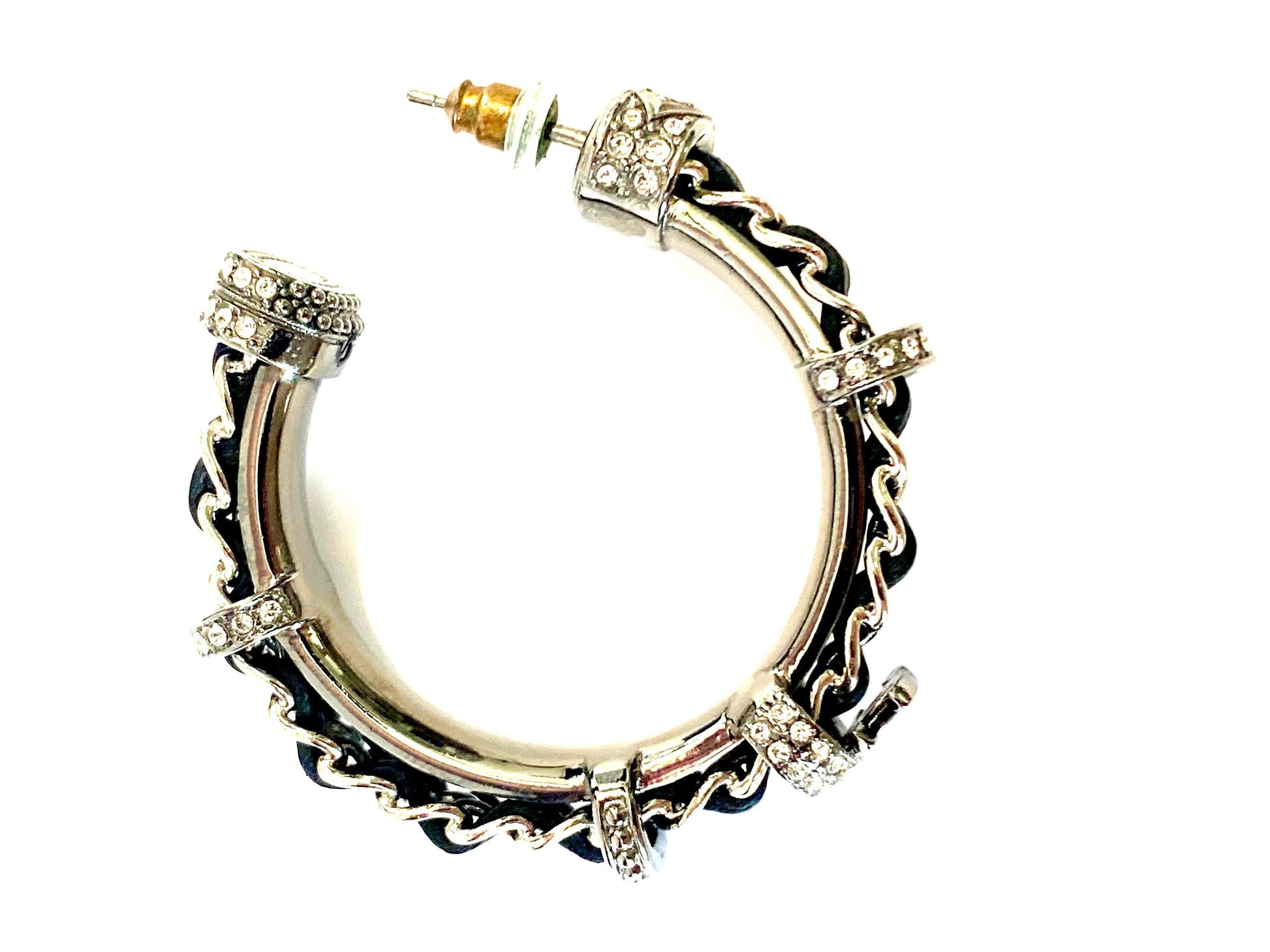 CHANEL CC CRYSTAL RUTHENIUM HOOP EARRINGS