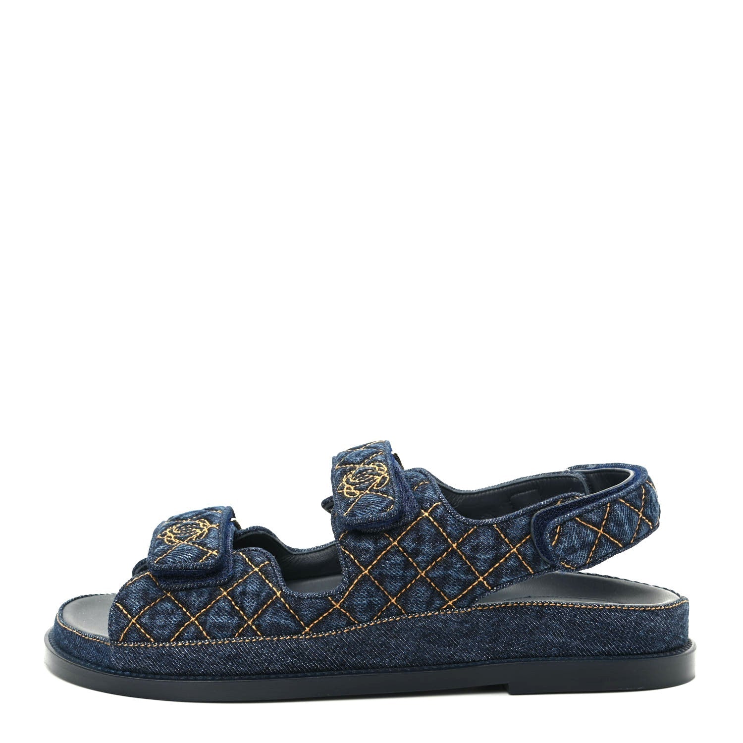 CHANEL VELCRO DENIM QUILTED DAD SANDALS