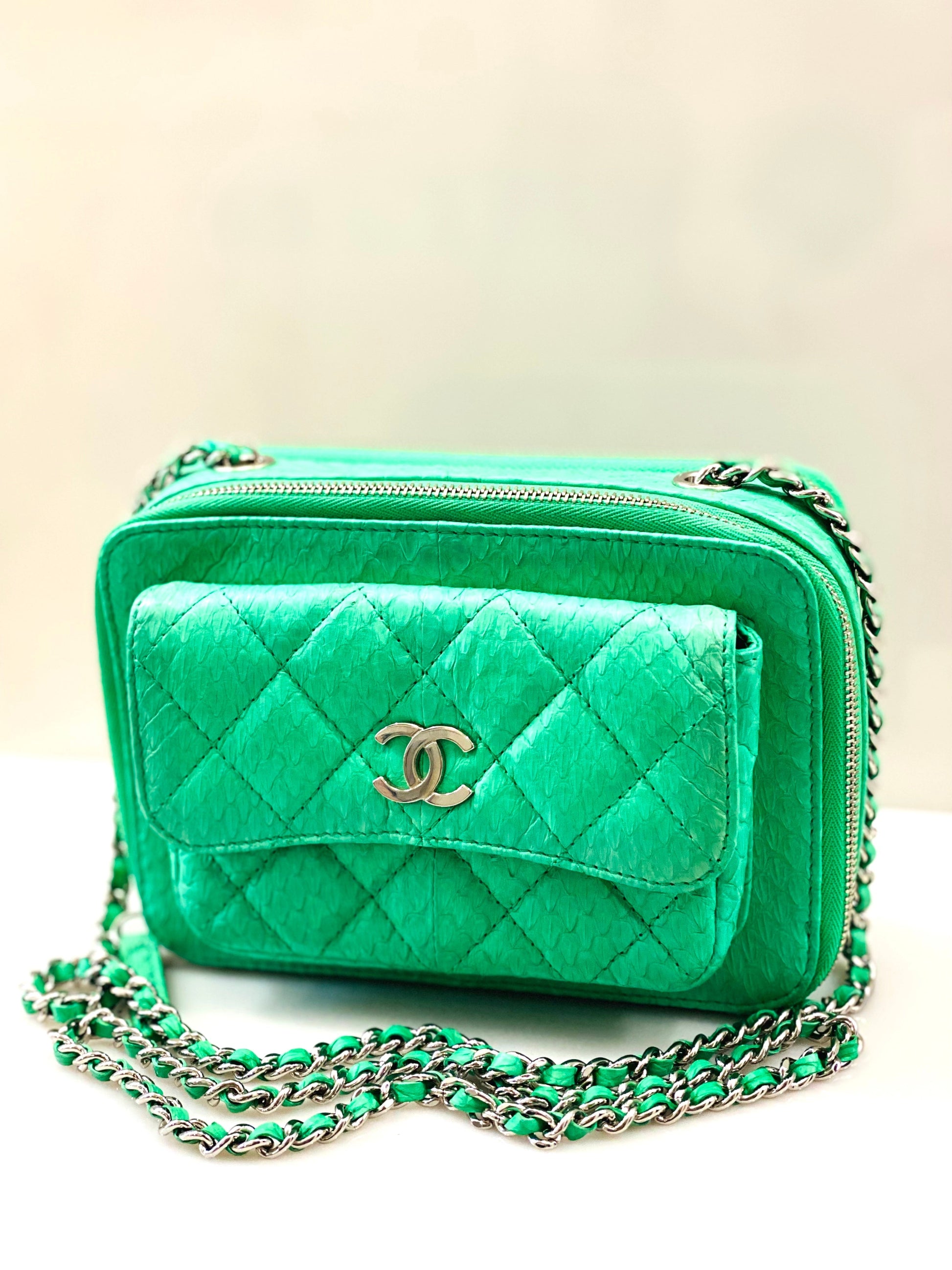 Chanel DOUBLE ZIP EMBOSSED CAMERA Small Leather Crossbody Bag