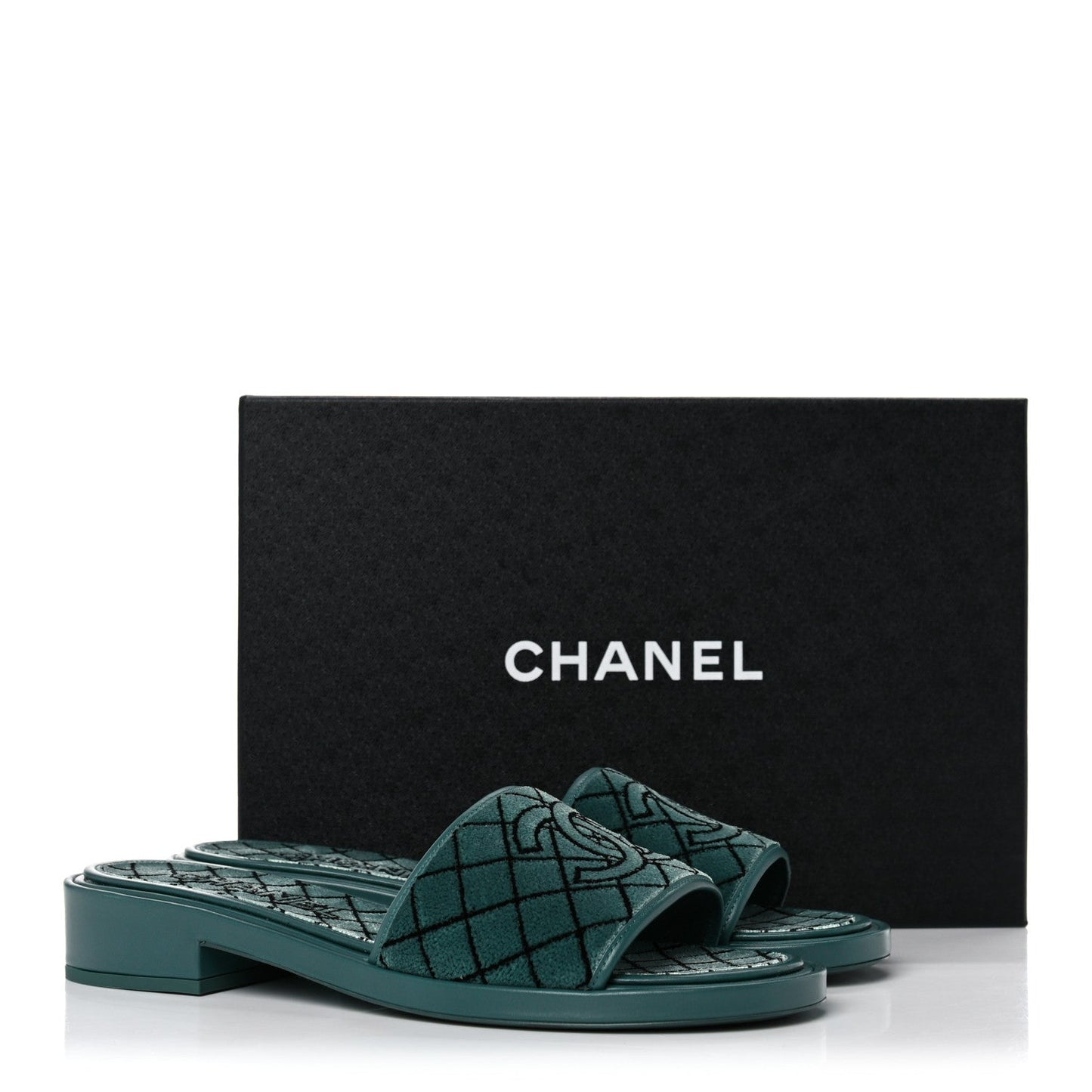 Chanel CC Emroidered Fabric & Calfskin Slide Mules for Women
