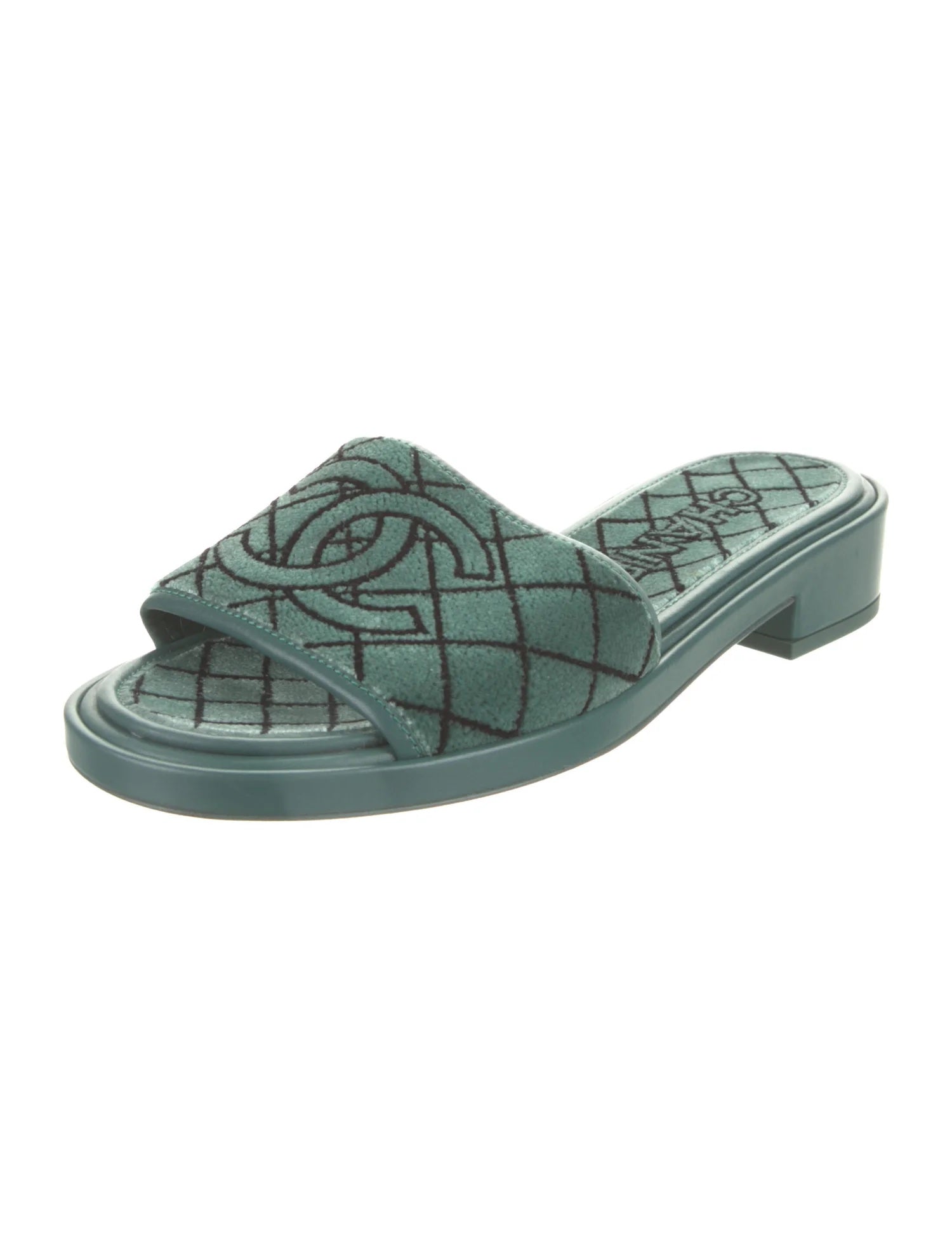 Chanel Cc Emroidered Fabric & Calfskin Slide Mules Bag