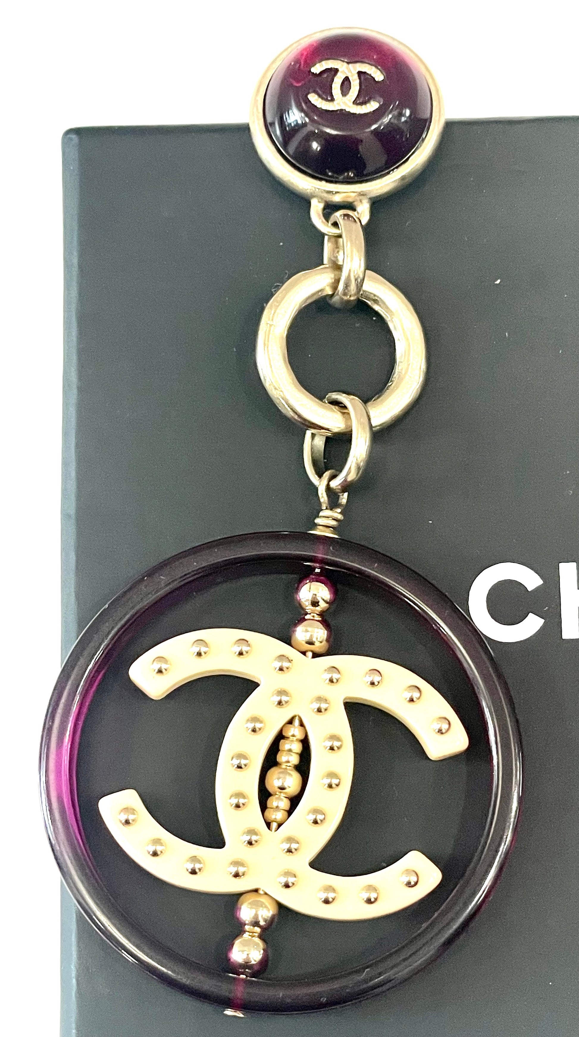 CHANEL CC ENAMEL DROP EARRINGS