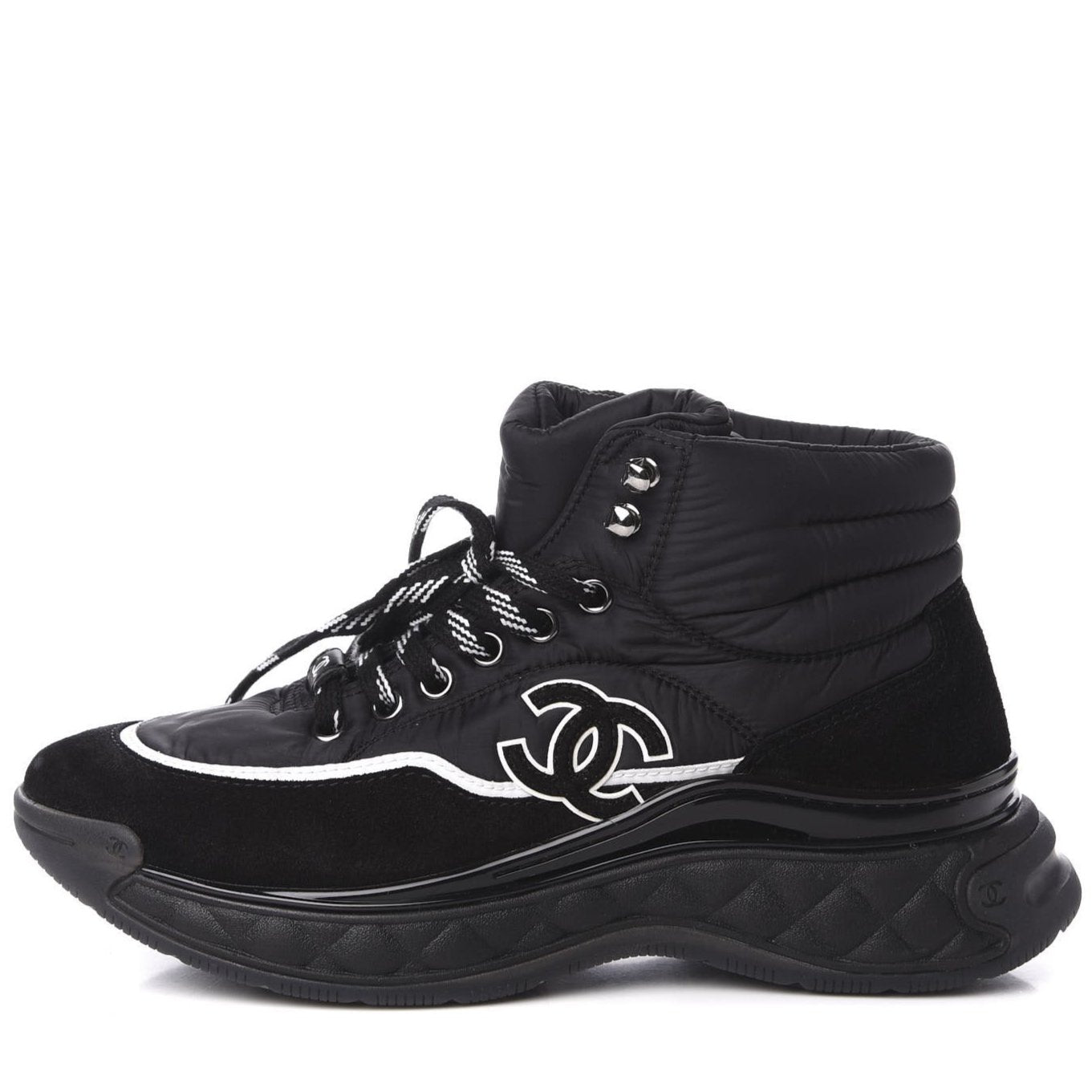 Chanel Suede Calfskin Mix Fabric CC Hi Top Sneakers for Women