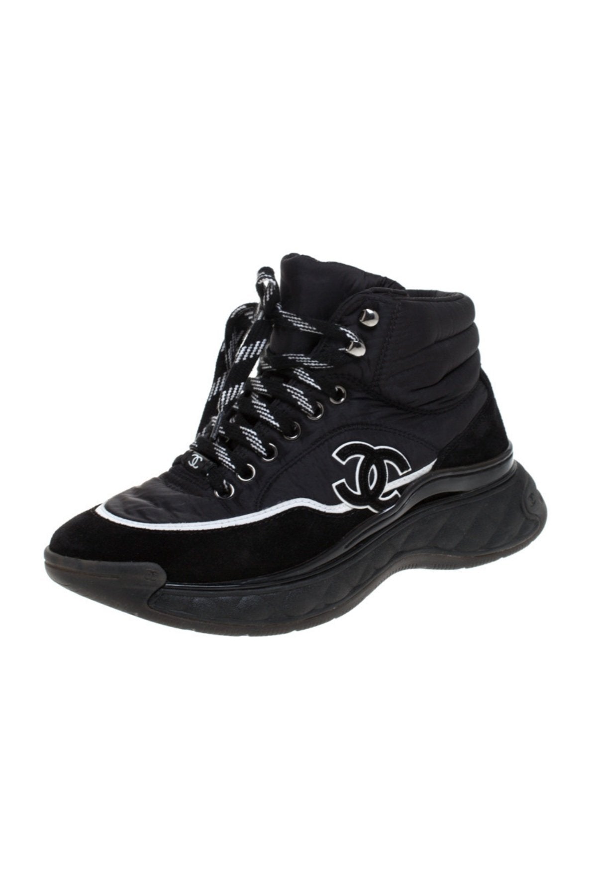Chanel Suede Calfskin Mix Fabric CC Hi Top Sneakers for Women