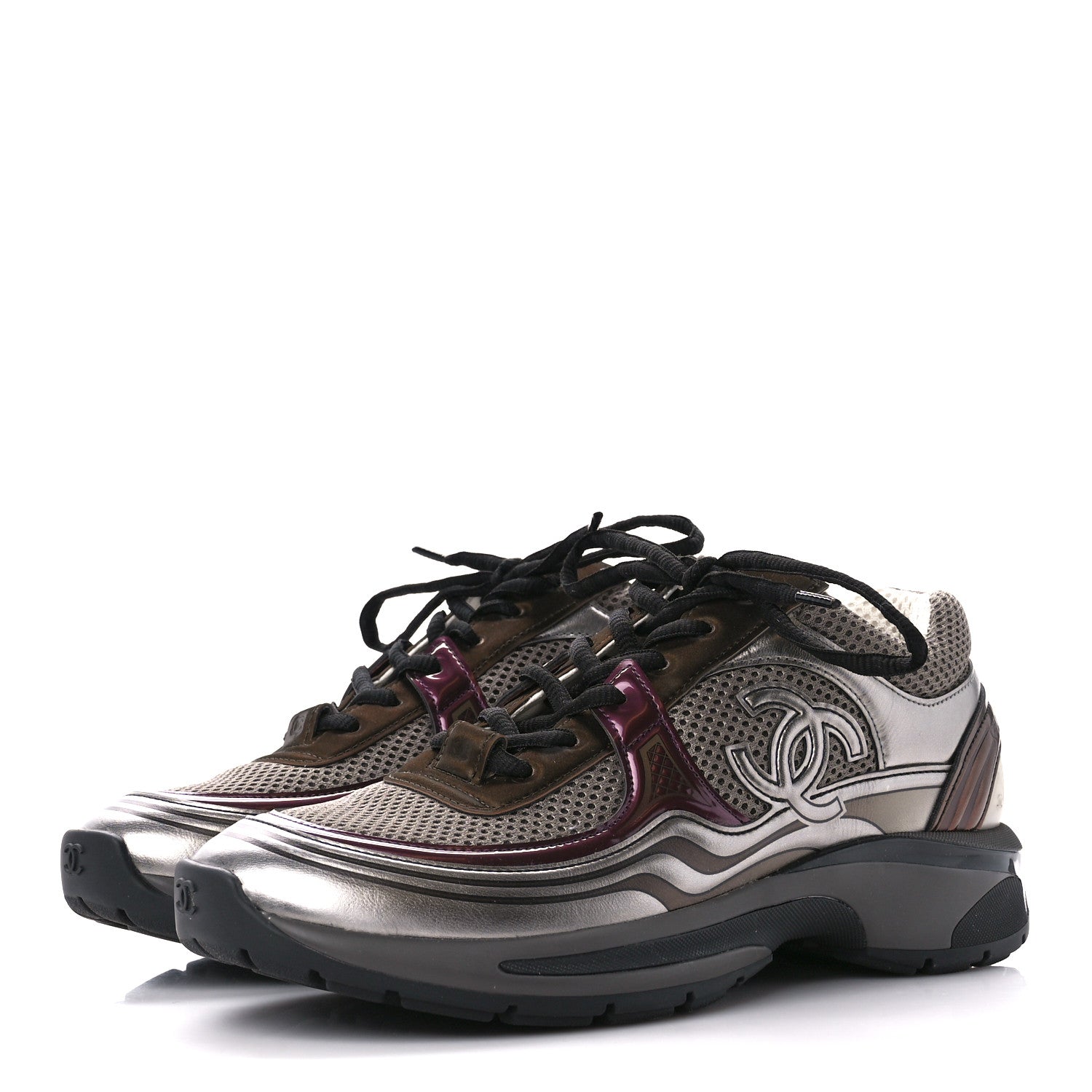 CHANEL FABRIC LAMINATED CALFSKIN CC SNEAKERS