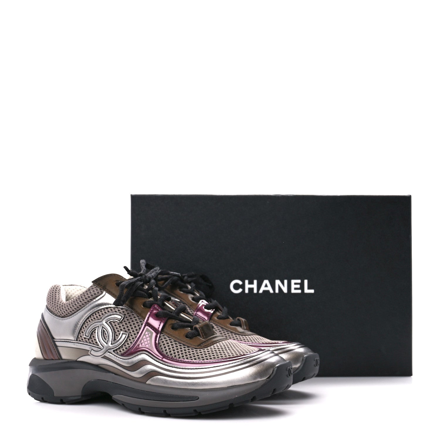 Chanel Fabric Laminated Calfskin CC Sneakers for Women