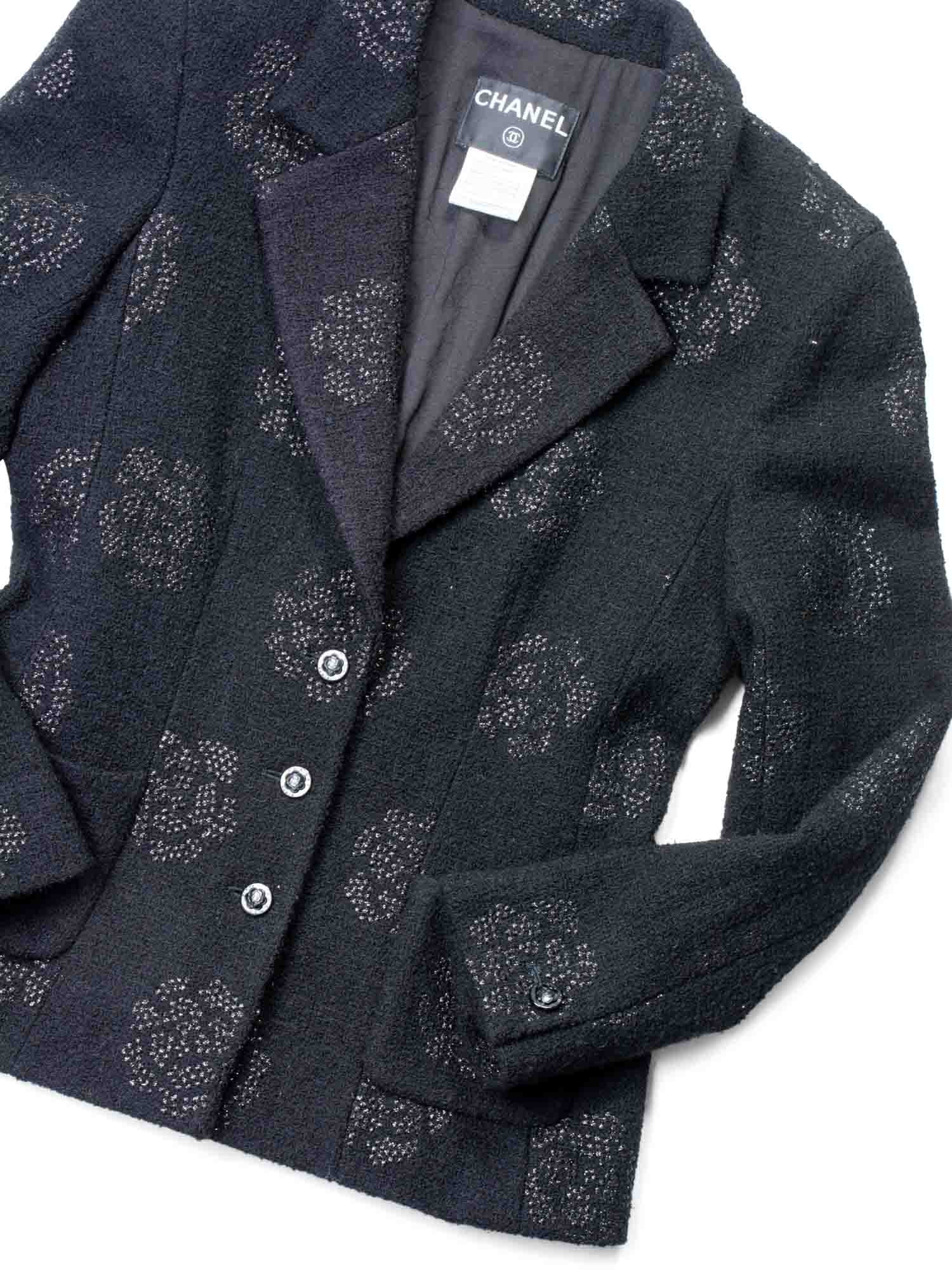 Chanel Fantasy Tweed Camellia Flower Embroidered Jacket Black