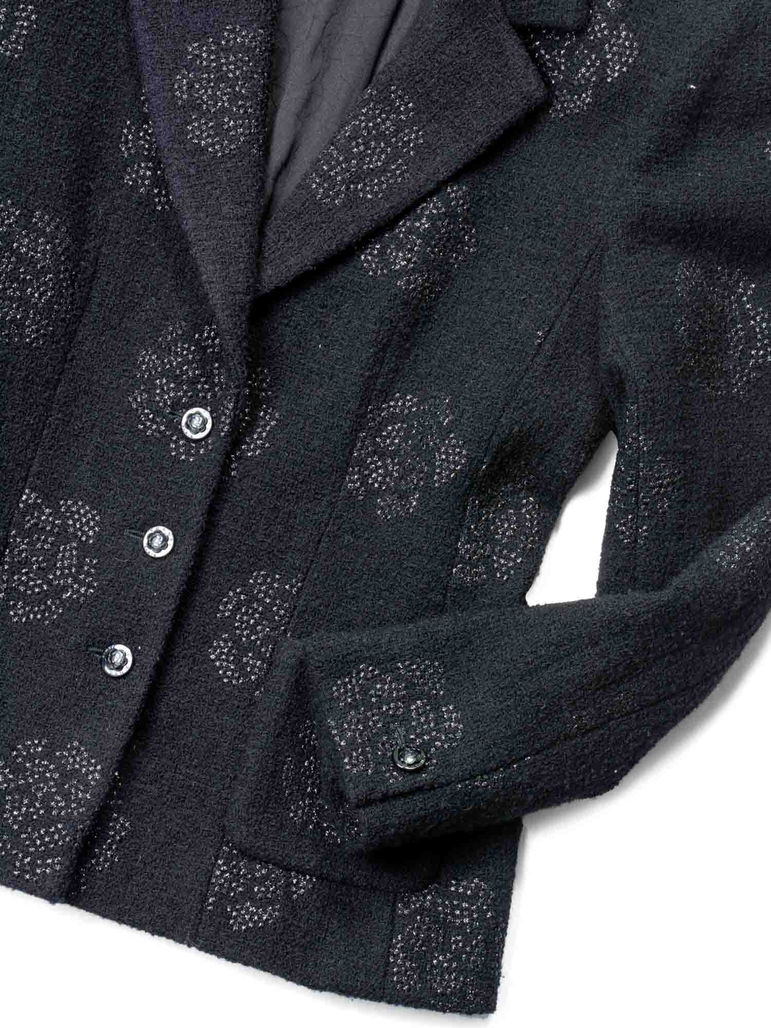 Chanel Fantasy Tweed Camellia Flower Embroidered Jacket Black