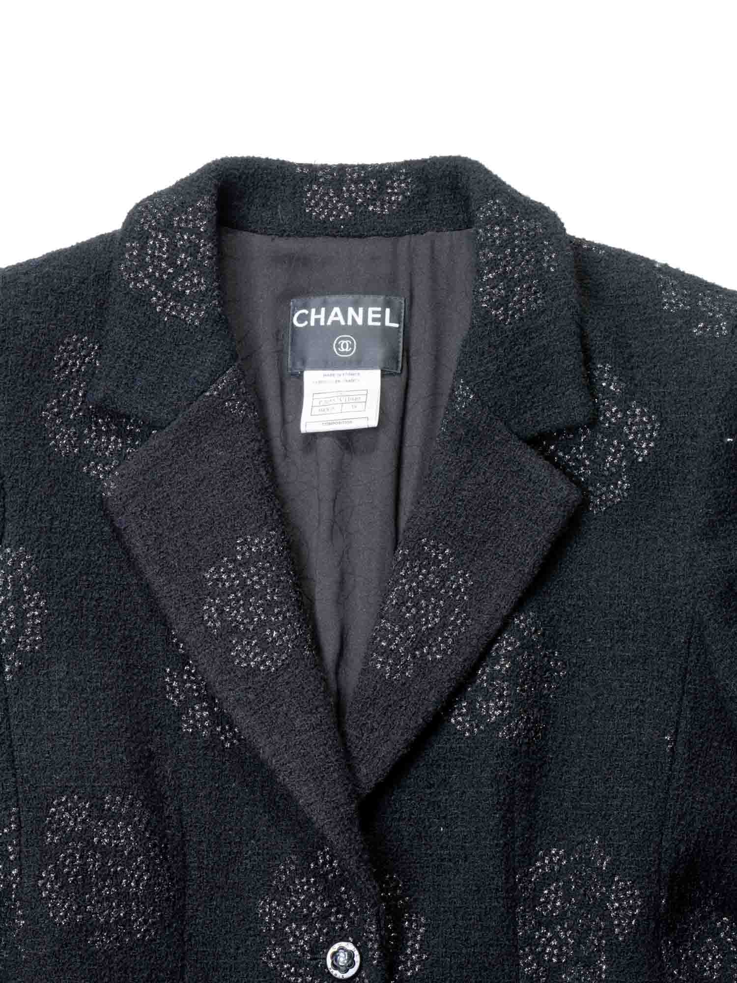 Chanel Fantasy Tweed Camellia Flower Embroidered Jacket Black