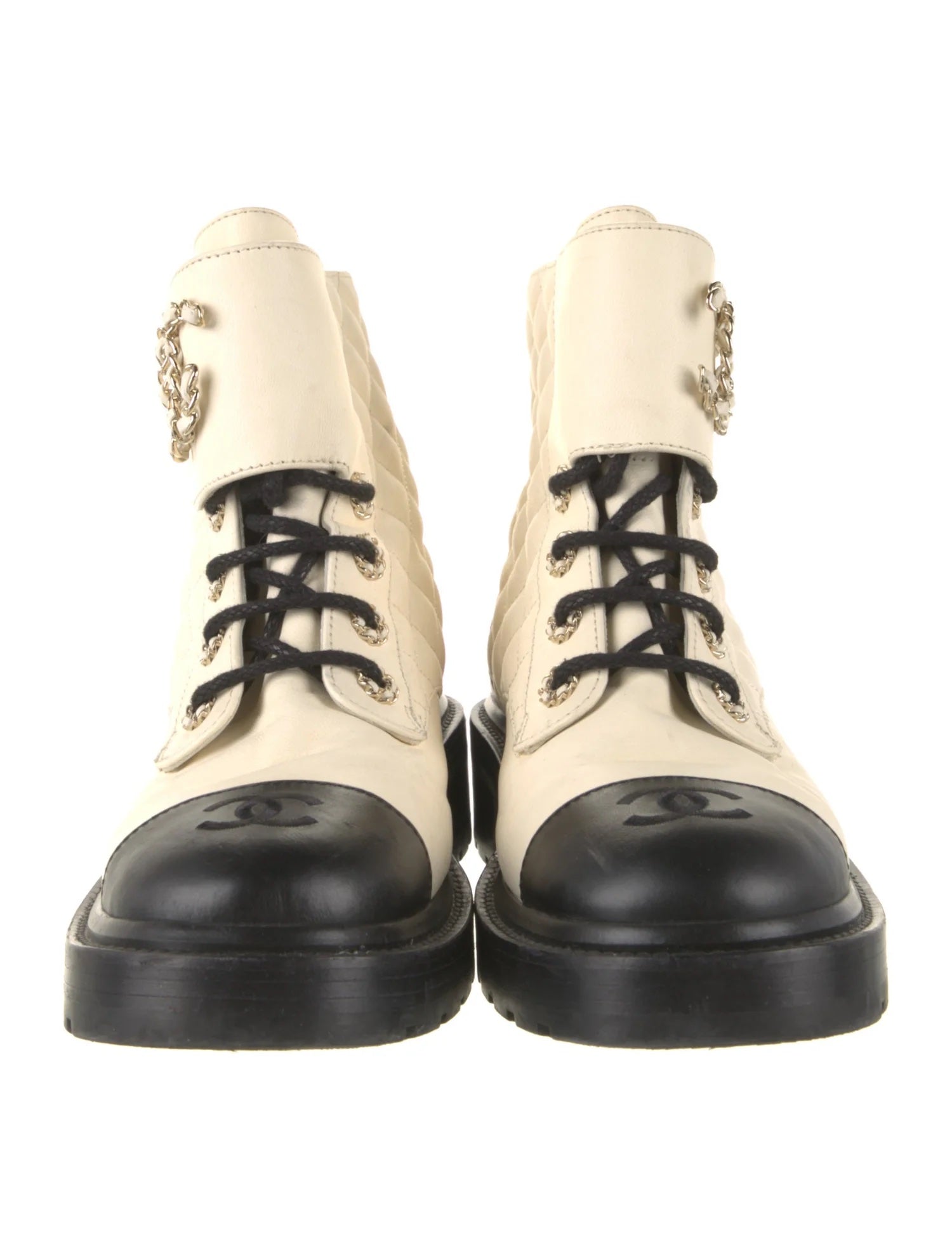 Chanel Quilted Goatskin Calfskin Lace Up Combat Boots for Women