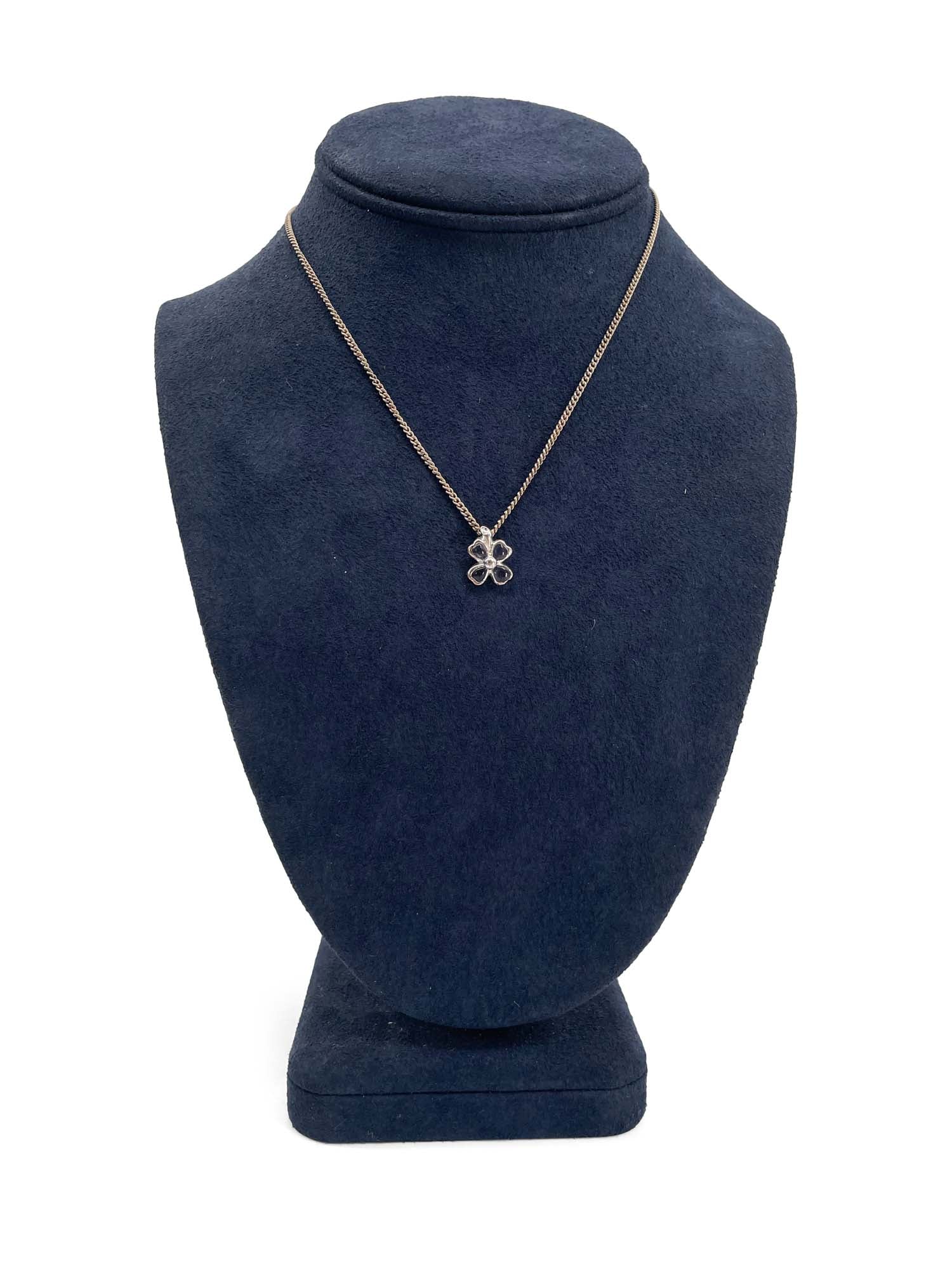 Chanel Good Luck Clover Choker Necklace Purple Stone Silver