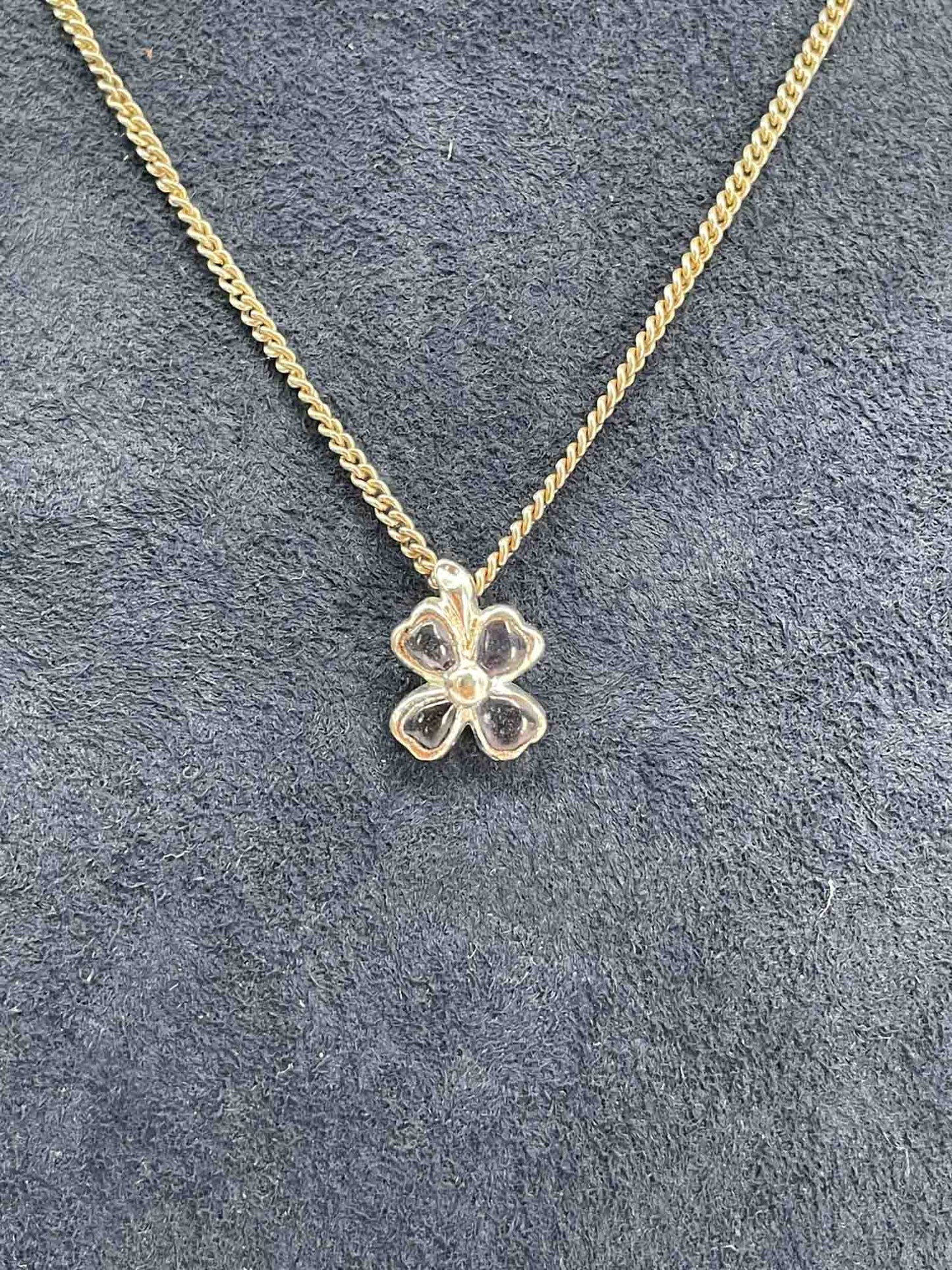 Chanel Good Luck Clover Choker Necklace Purple Stone Silver