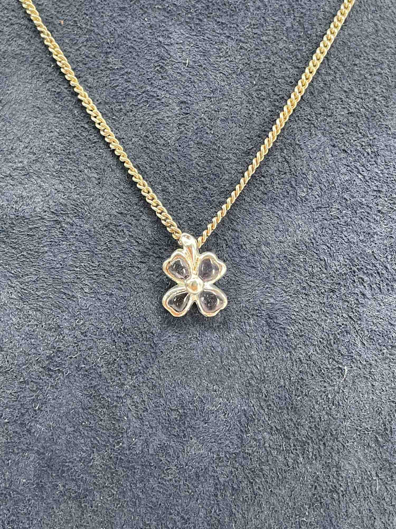 Chanel Good Luck Clover Choker Necklace Purple Stone Silver