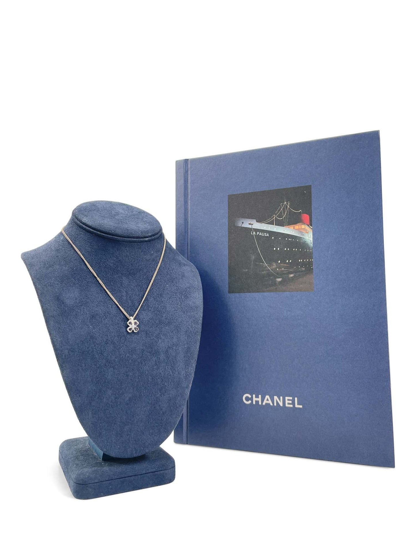Chanel Good Luck Clover Choker Necklace Purple Stone Silver
