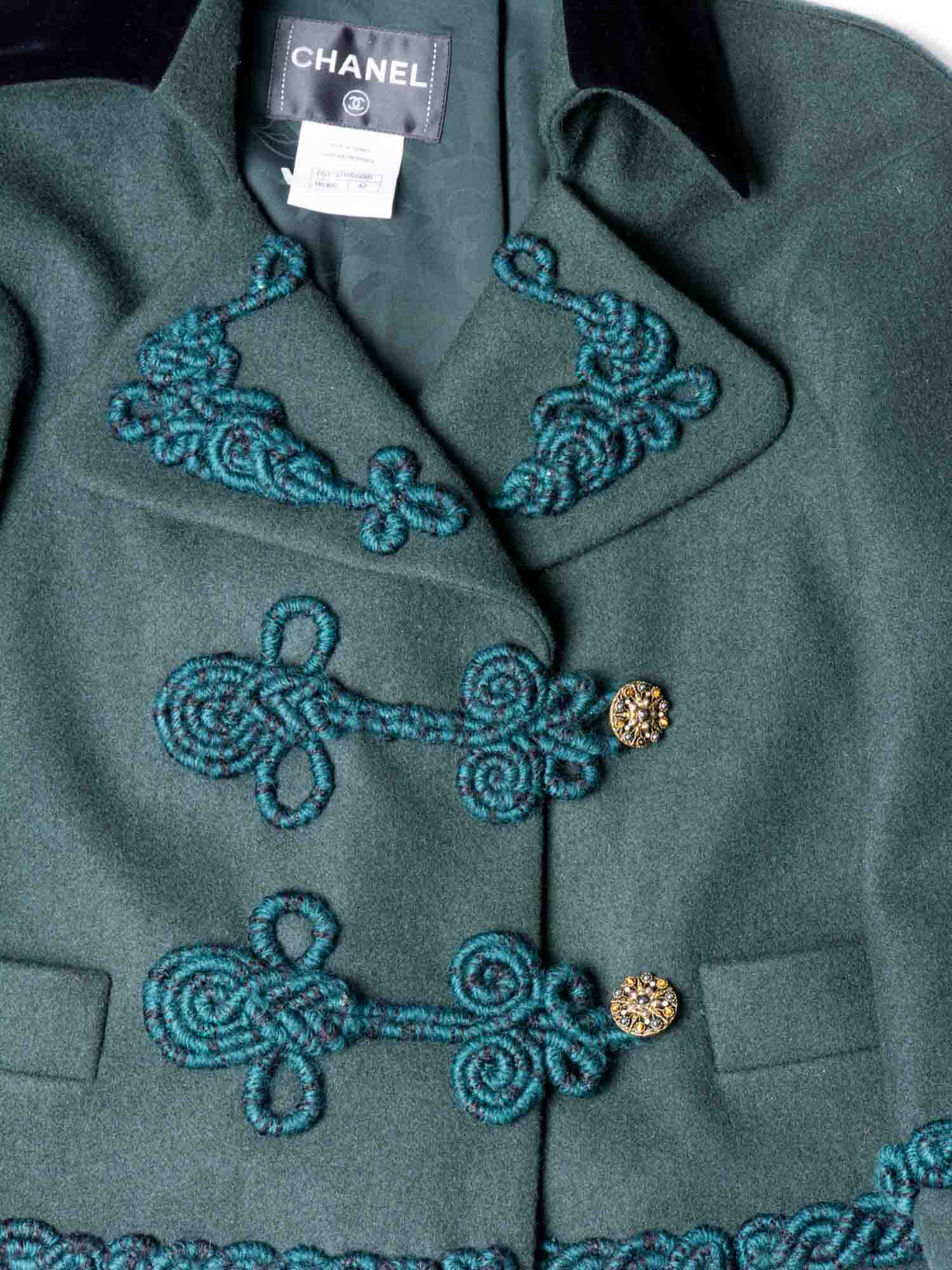 Chanel Haute Couture Gripoix Embroidered Wool Velvet Cropped Jacket Green