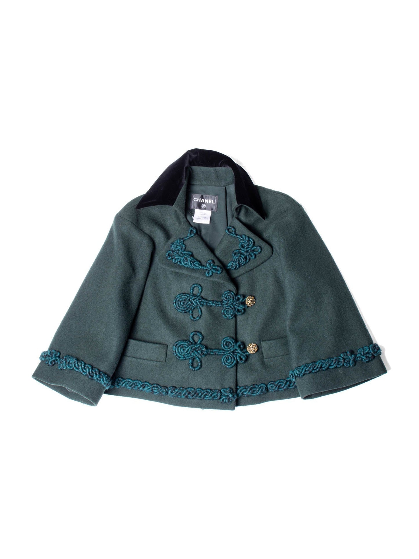 Chanel Haute Couture Gripoix Embroidered Wool Velvet Cropped Jacket Green