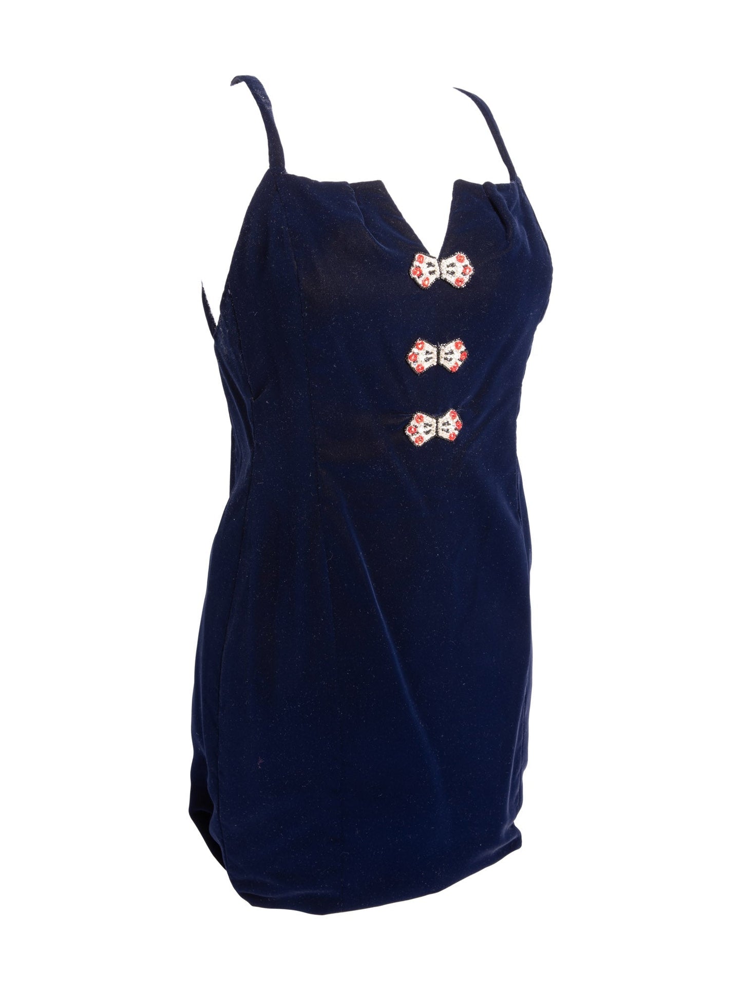 Chanel Haute Couture Velvet Swarovski Fitted Dress Blue