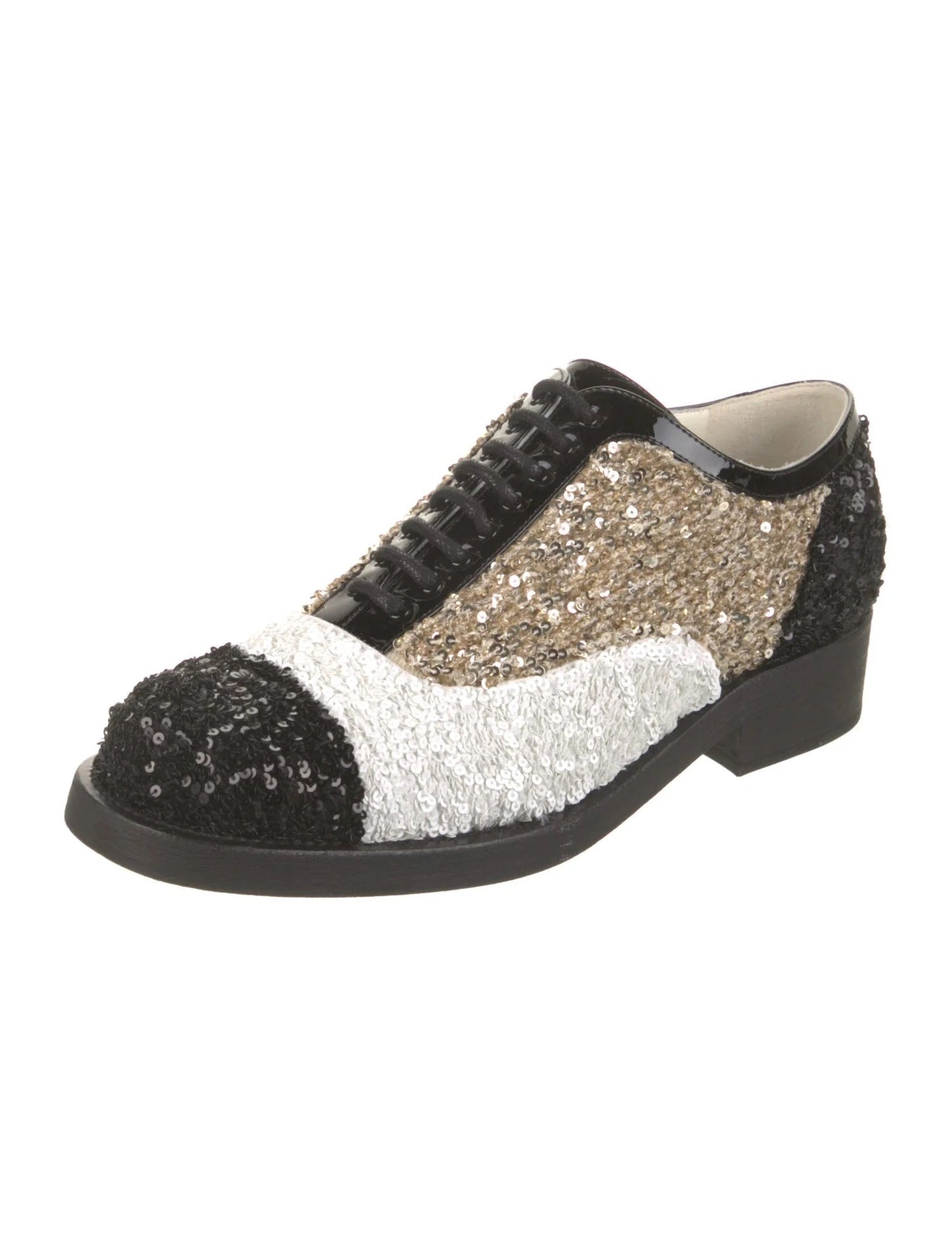 Chanel Interlocking CC Logo Sequin Embellished Oxfords Women Shoes