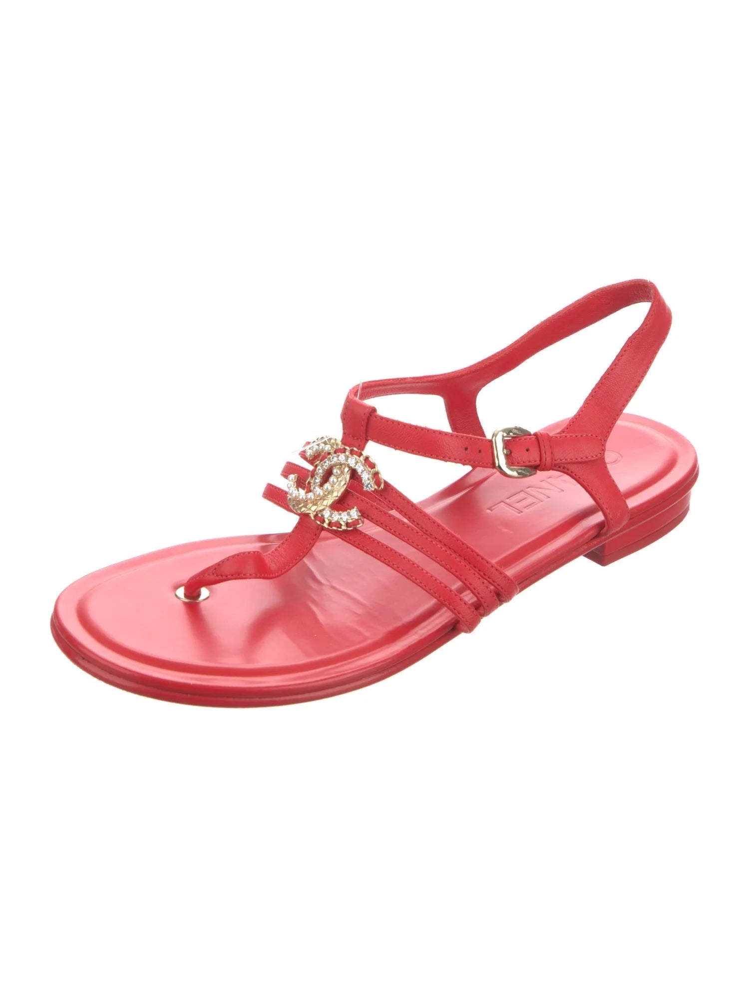 Chanel Interlocking CC Logo T Strap Sandals for Women