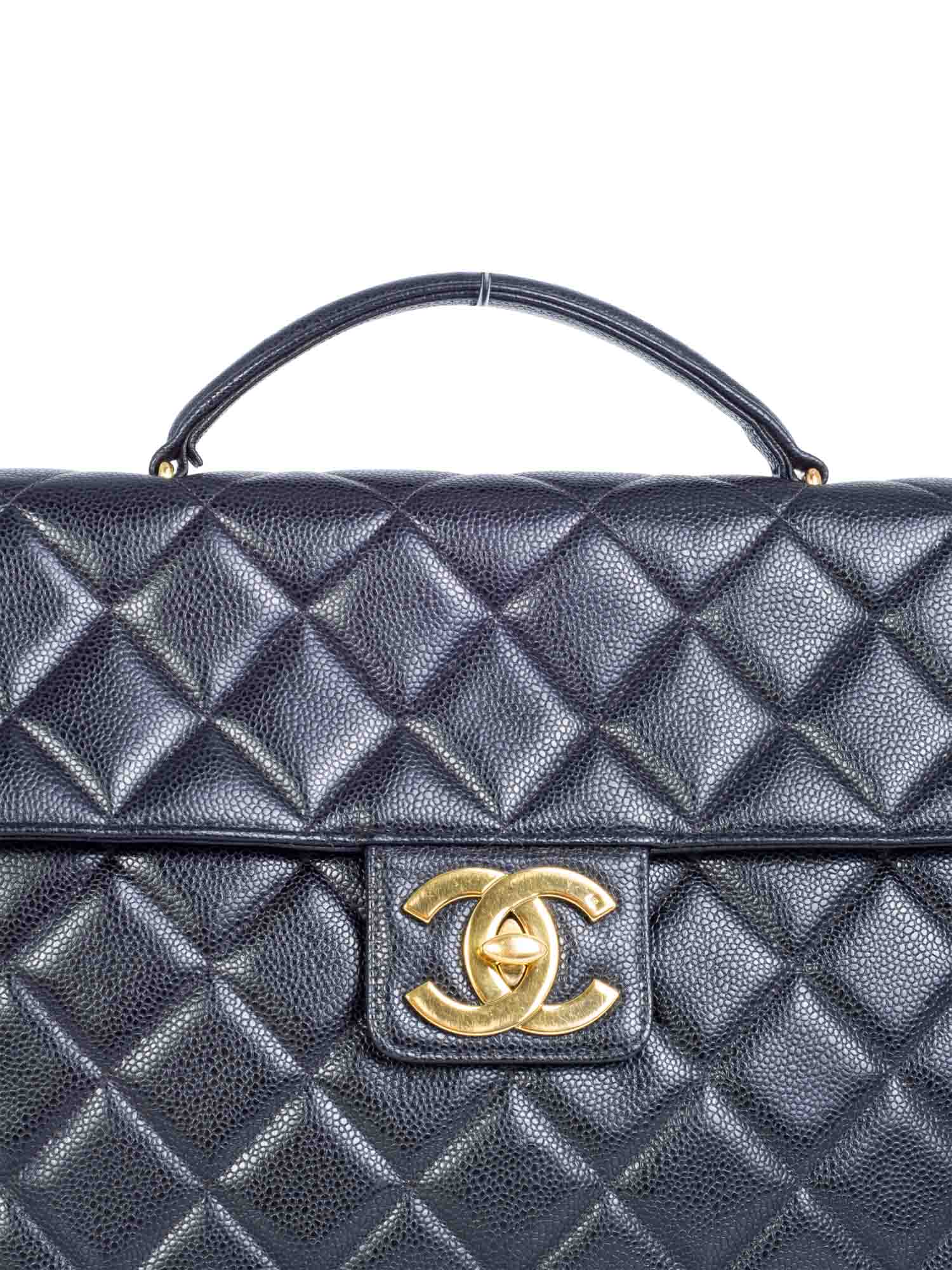 Chanel Jumbo CC Logo K Gold Plated Quilted Caviar Leather Flap Bag Black