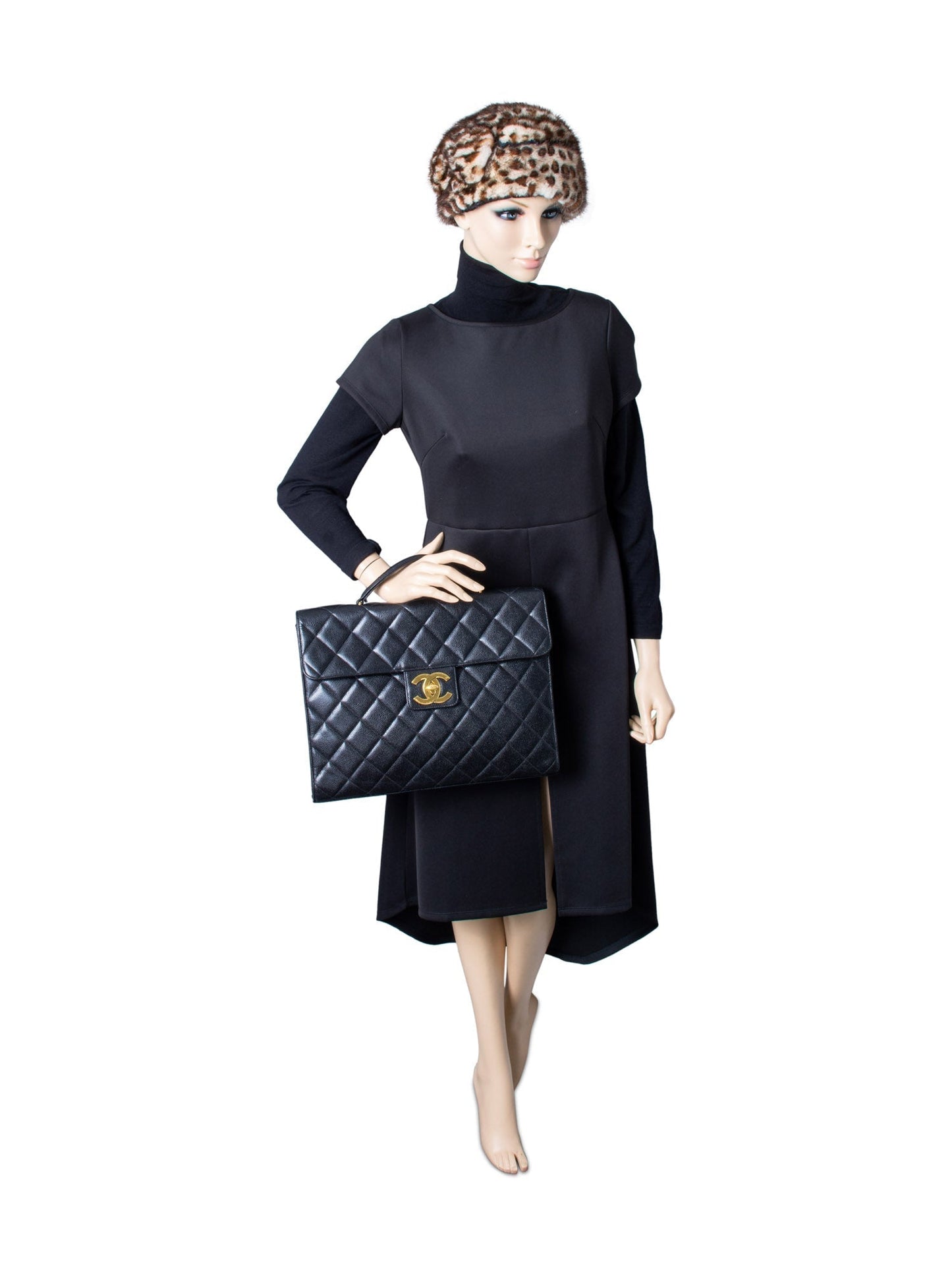 Chanel Jumbo CC Logo K Gold Plated Quilted Caviar Leather Flap Bag Black