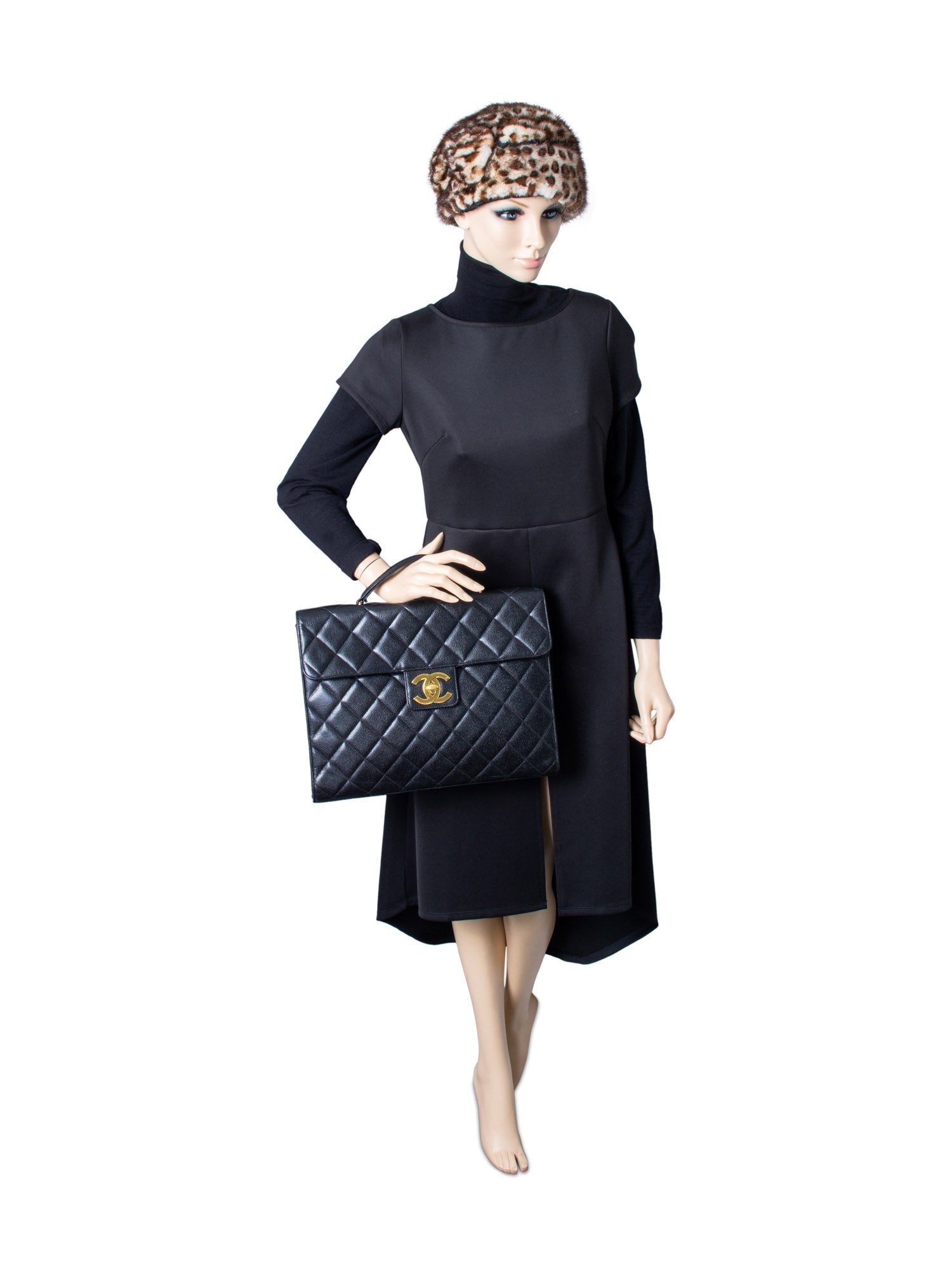 Chanel Jumbo CC Logo K Gold Plated Quilted Caviar Leather Flap Bag Black