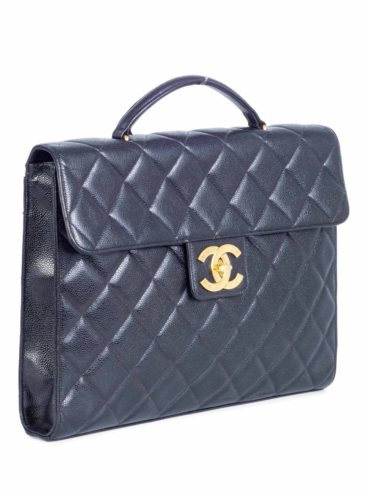 Chanel Jumbo CC Logo K Gold Plated Quilted Caviar Leather Flap Bag Black