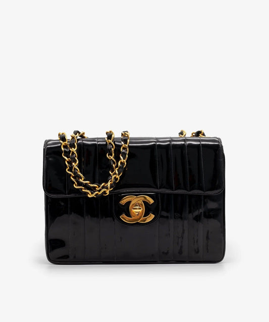 Chanel Jumbo Mademoiselle Vertical Quilt Ccpatent Crossbody