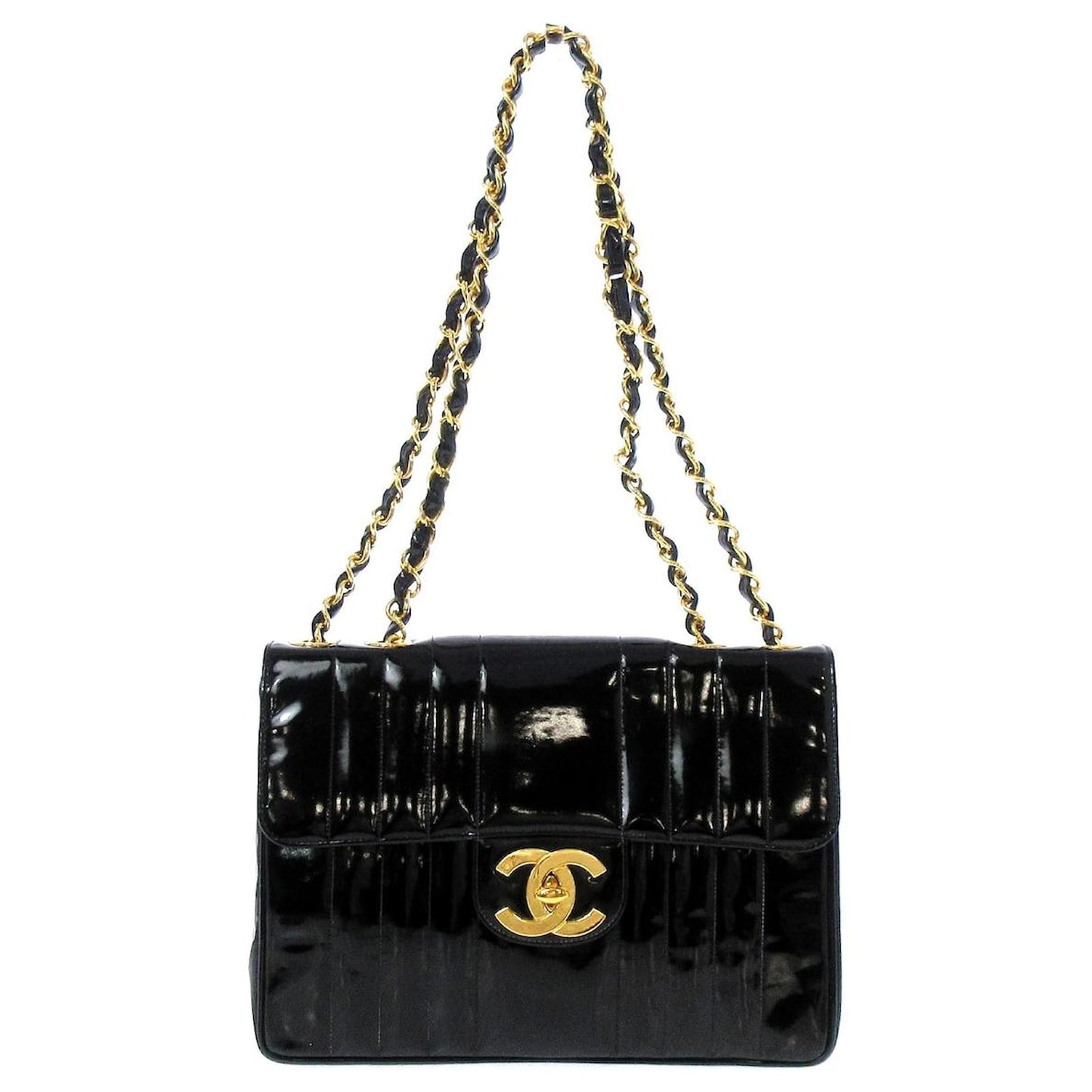 Chanel Jumbo Mademoiselle Vertical Quilt Ccpatent Crossbody
