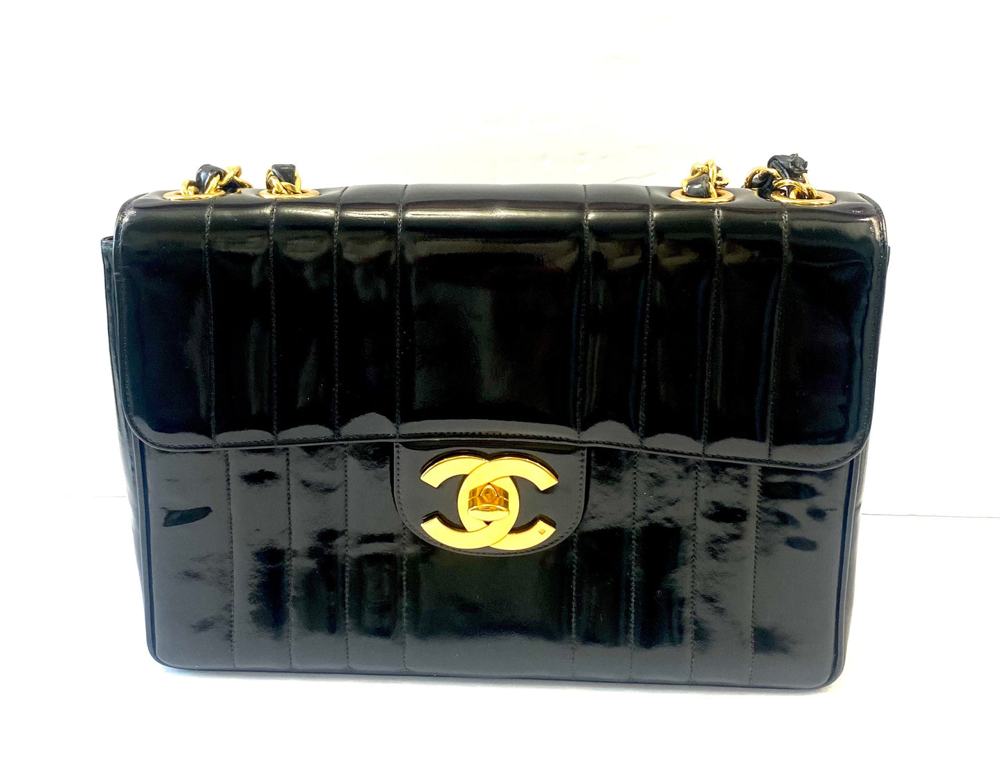 Chanel Jumbo Mademoiselle Vertical Quilt Ccpatent Crossbody