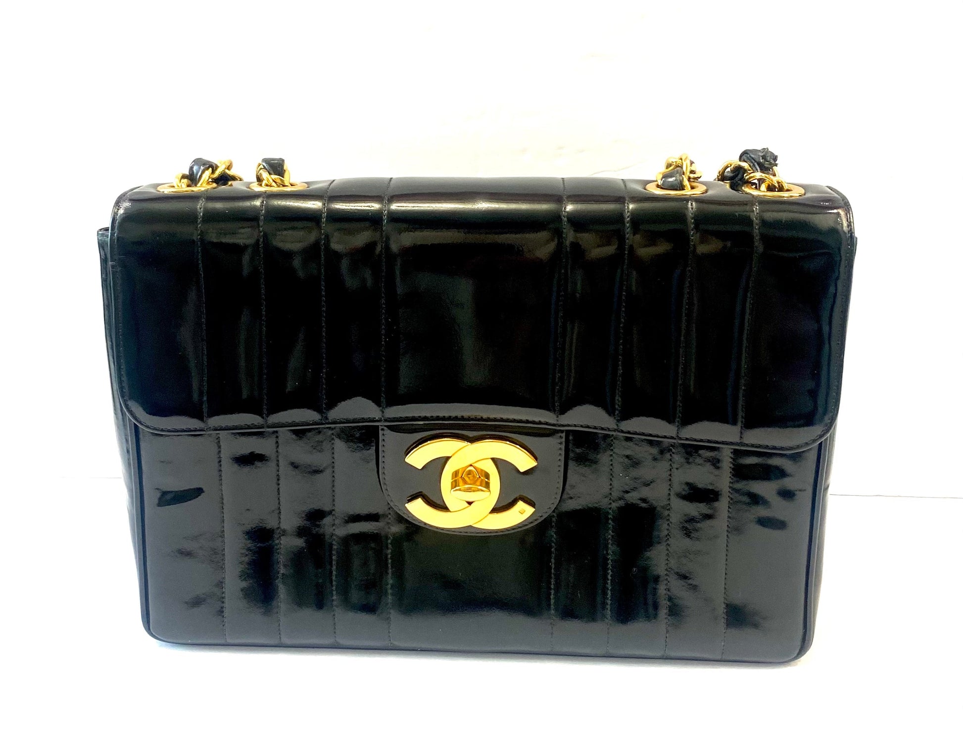 Chanel Jumbo Mademoiselle Vertical Quilt Ccpatent Crossbody