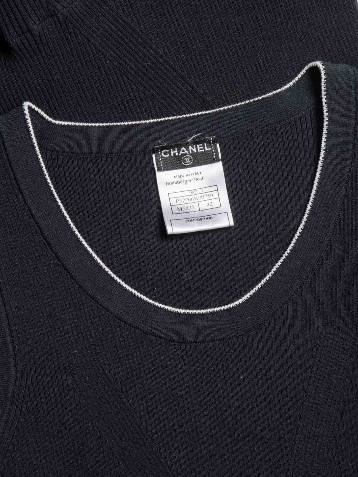 Chanel Knitted CC Logo Ruffled Mini Dress Navy Blue