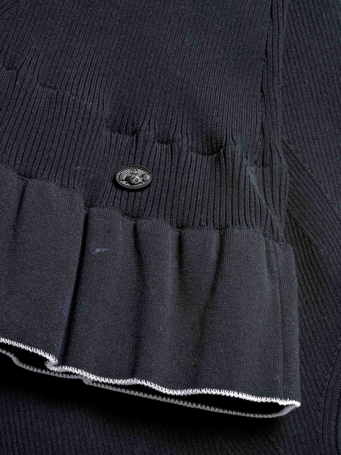 Chanel Knitted CC Logo Ruffled Mini Dress Navy Blue