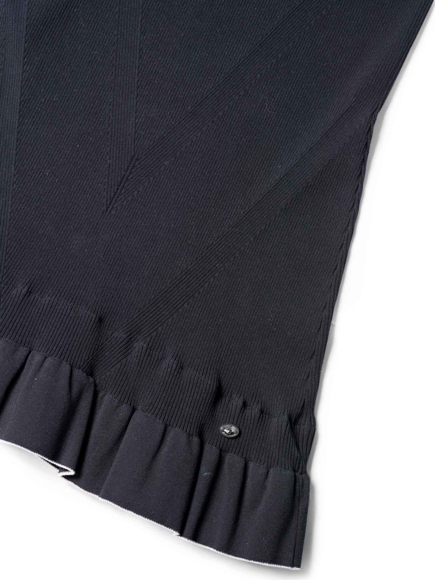 Chanel Knitted CC Logo Ruffled Mini Dress Navy Blue