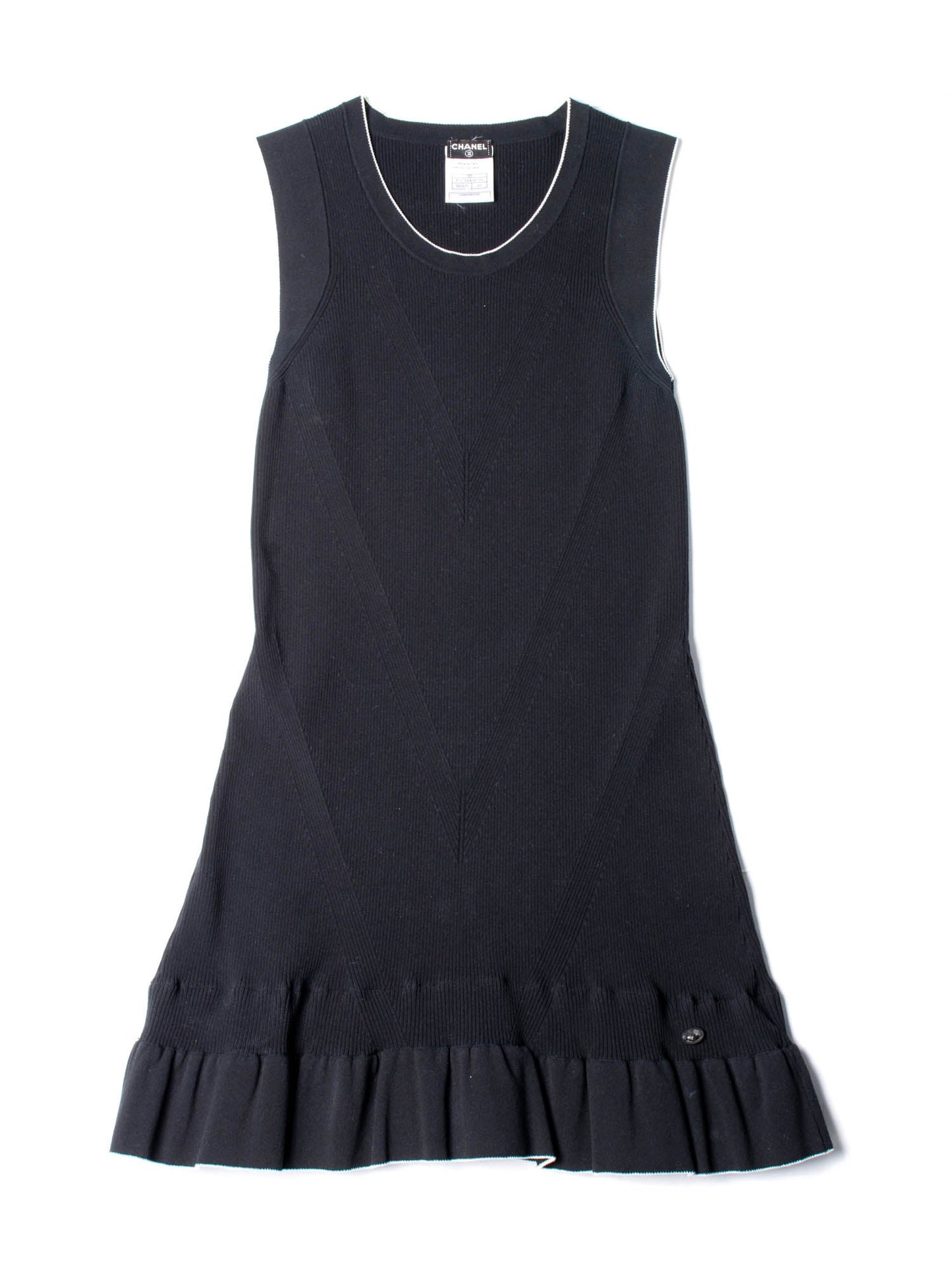 Chanel Knitted CC Logo Ruffled Mini Dress Navy Blue