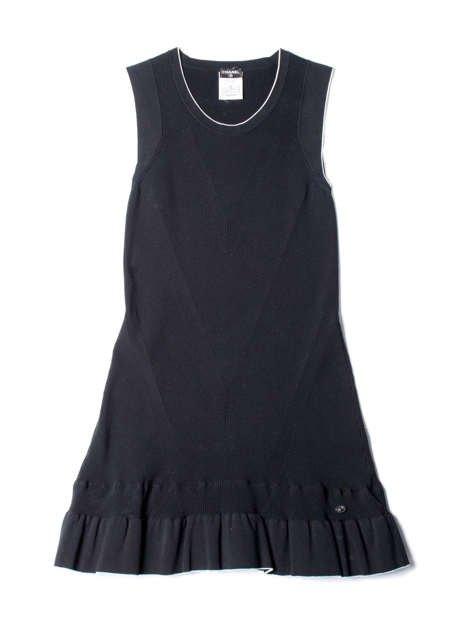 Chanel Knitted CC Logo Ruffled Mini Dress Navy Blue