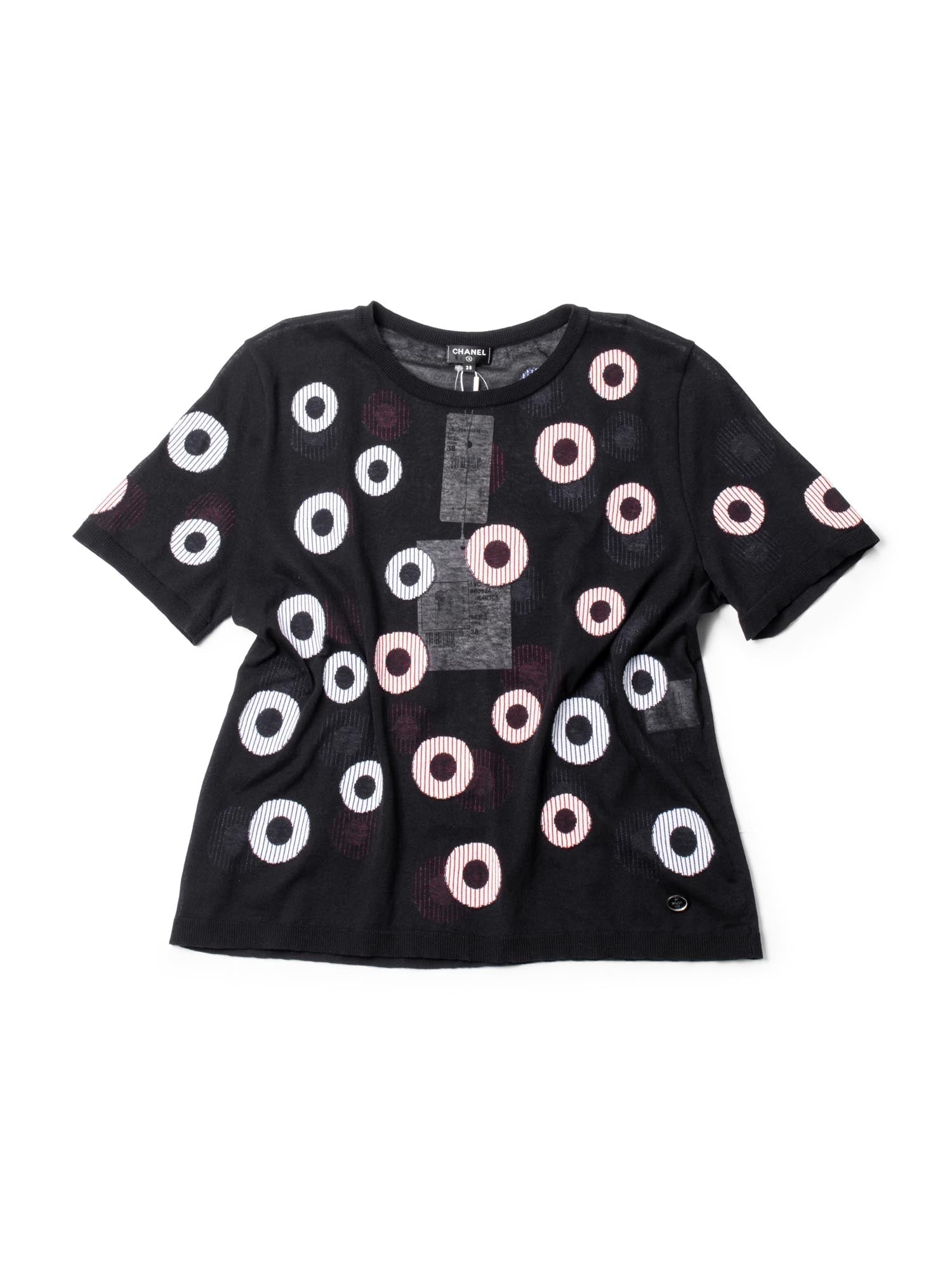 Chanel La Pausa C Cotton Polka Dot Striped Top Black