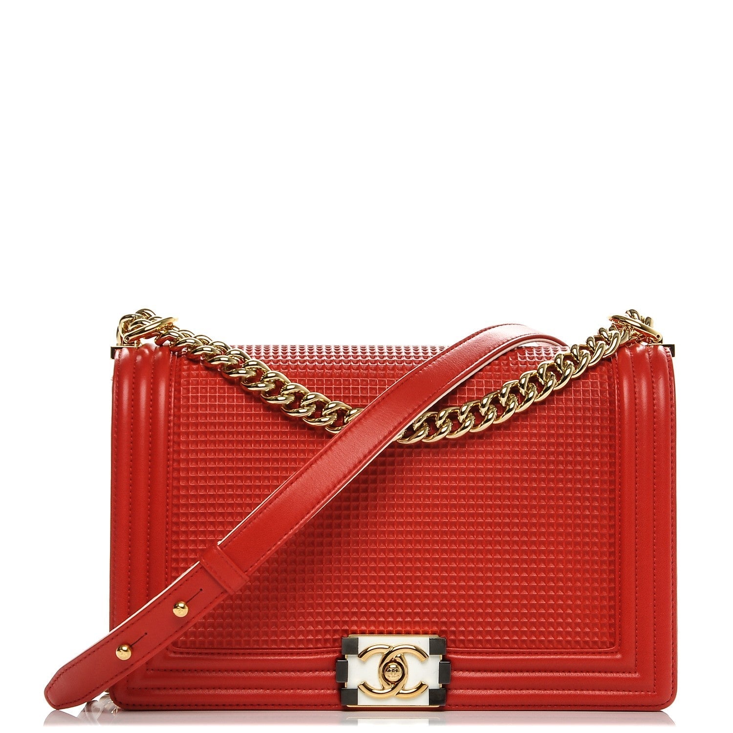 Chanel FLAP BOY CUBE EMBOSSED Red Leather Handbag