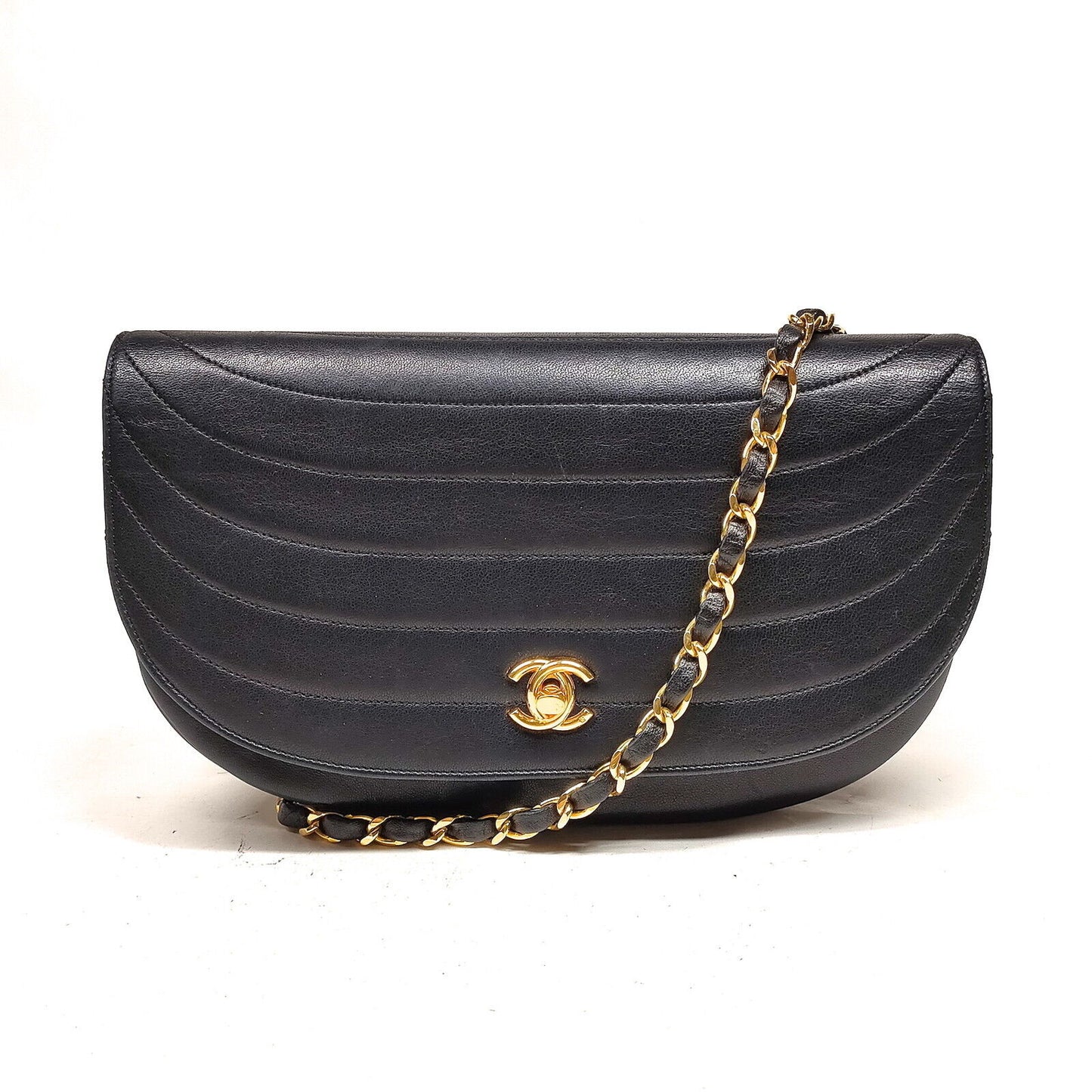 Chanel LAMBSKIN HALF MOON Leather Shoulder Bag