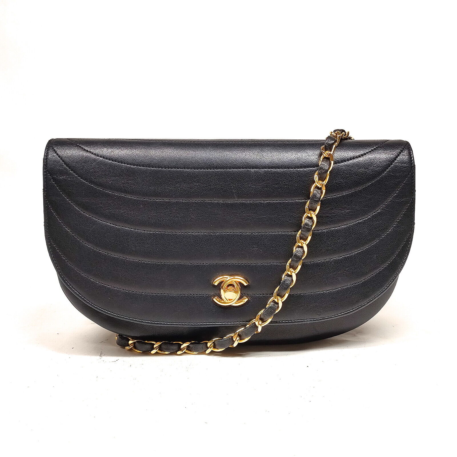 Chanel LAMBSKIN HALF MOON Leather Shoulder Bag