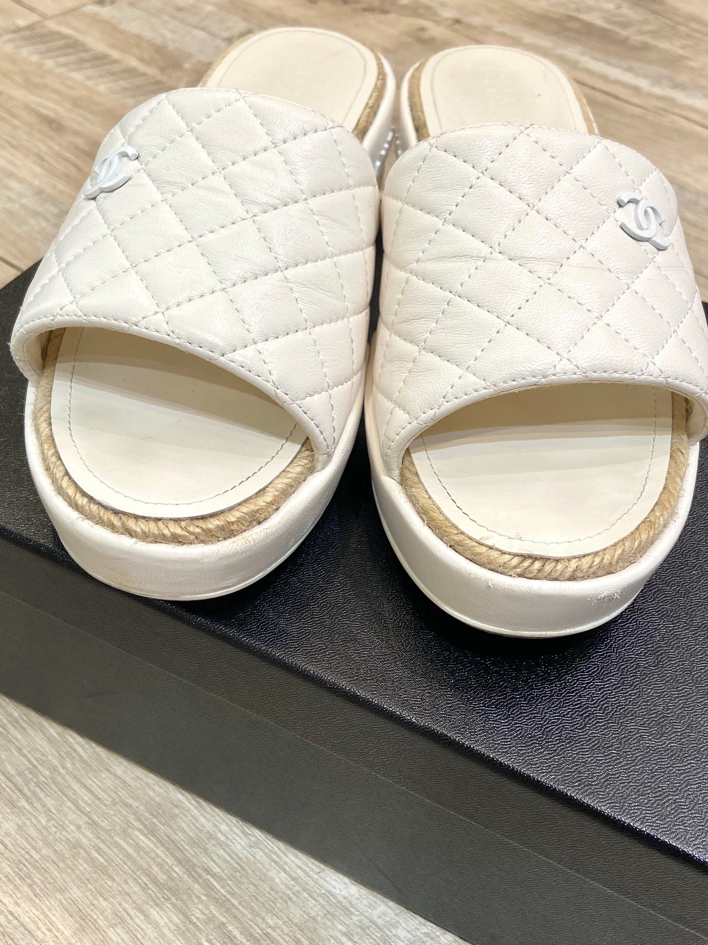 Chanel CC Lambskin Leather Espadrille Mules for Women