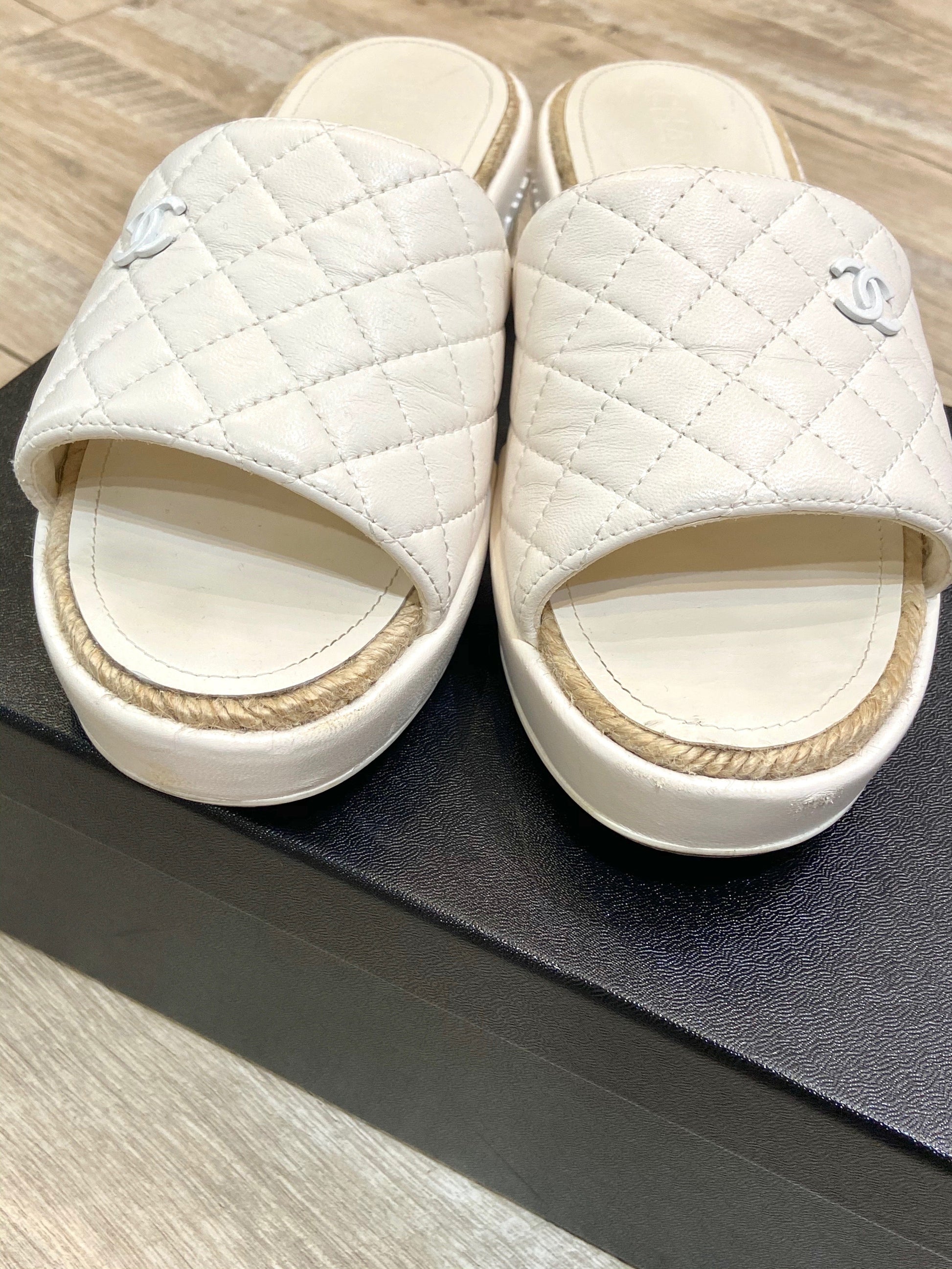 Chanel CC Lambskin Leather Espadrille Mules for Women