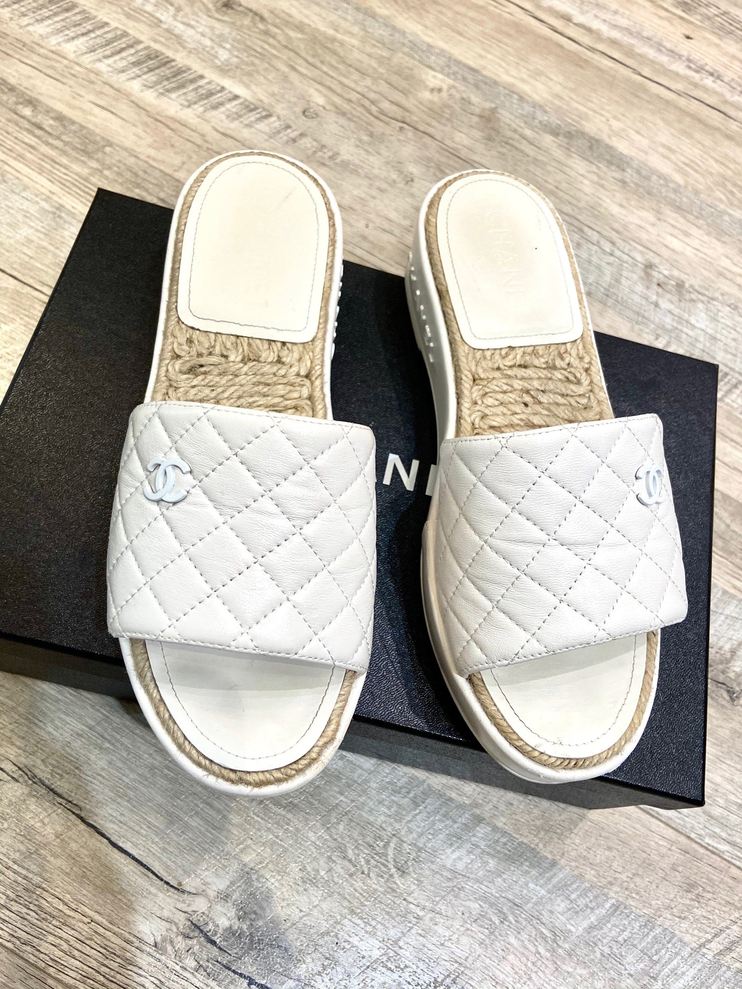 Chanel CC Lambskin Leather Espadrille Mules for Women