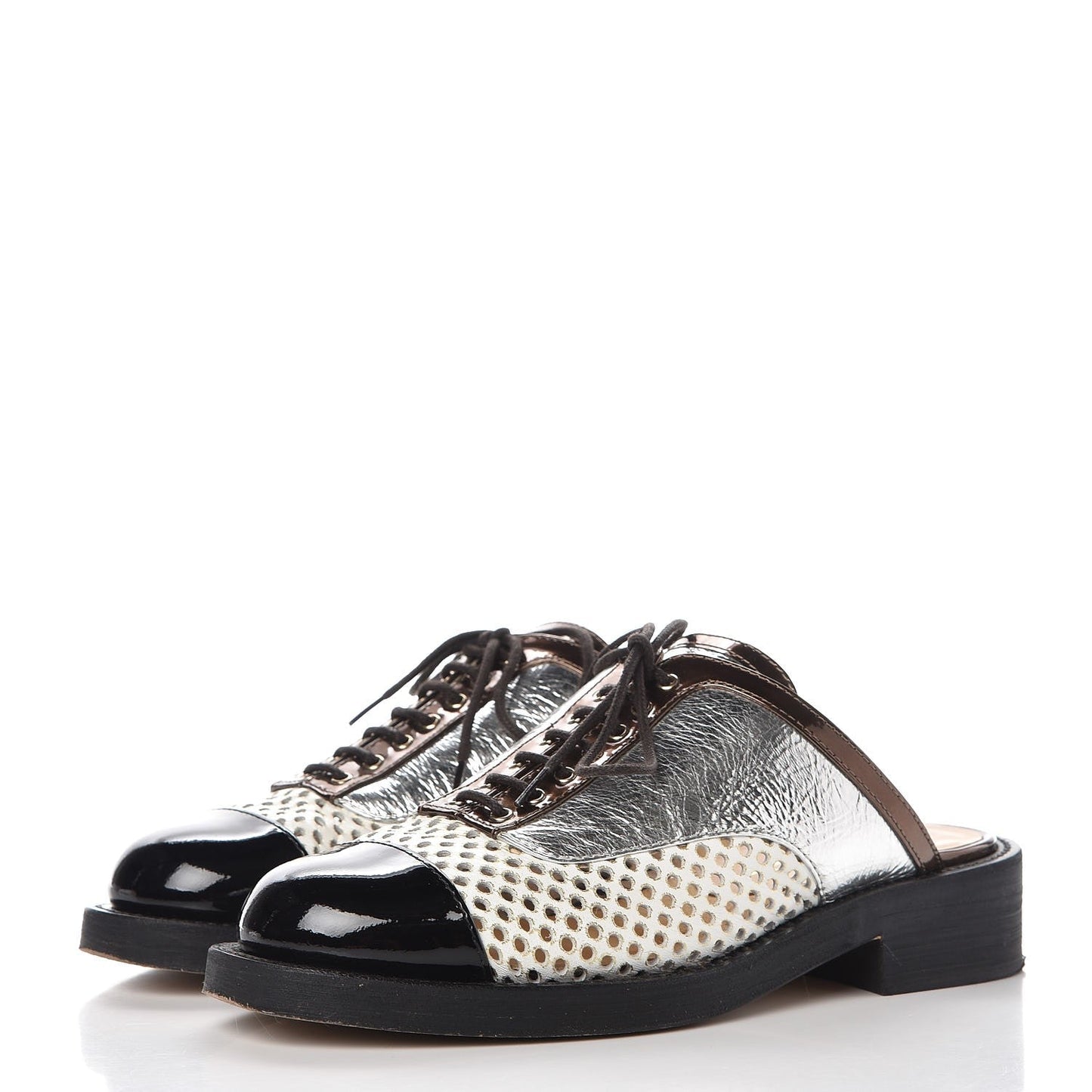 Chanel Perforated Lambskin Leather Lace-Up Mules Bag
