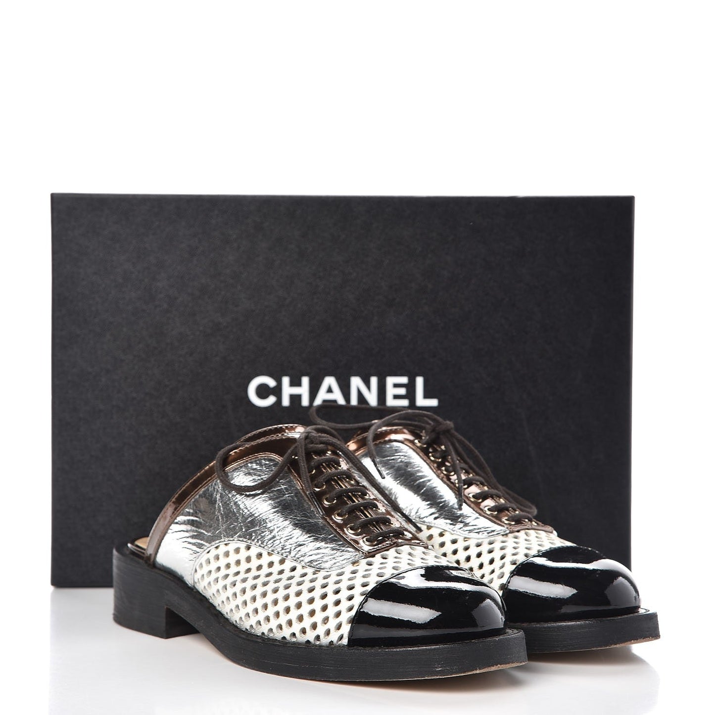 Chanel Perforated Lambskin Leather Lace-Up Mules Bag