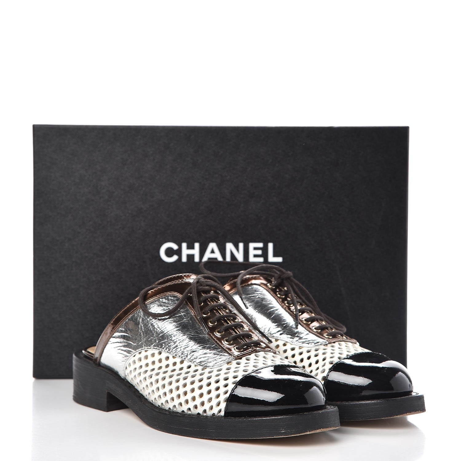 Chanel Perforated Lambskin Leather Lace-Up Mules Bag