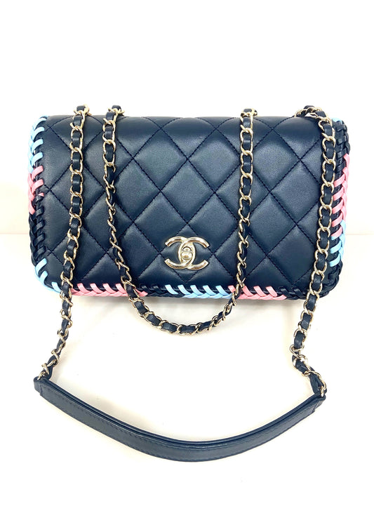 Chanel QUILTED LAMBSKIN BRAIDED TRIM FLAP Shoulder Bag