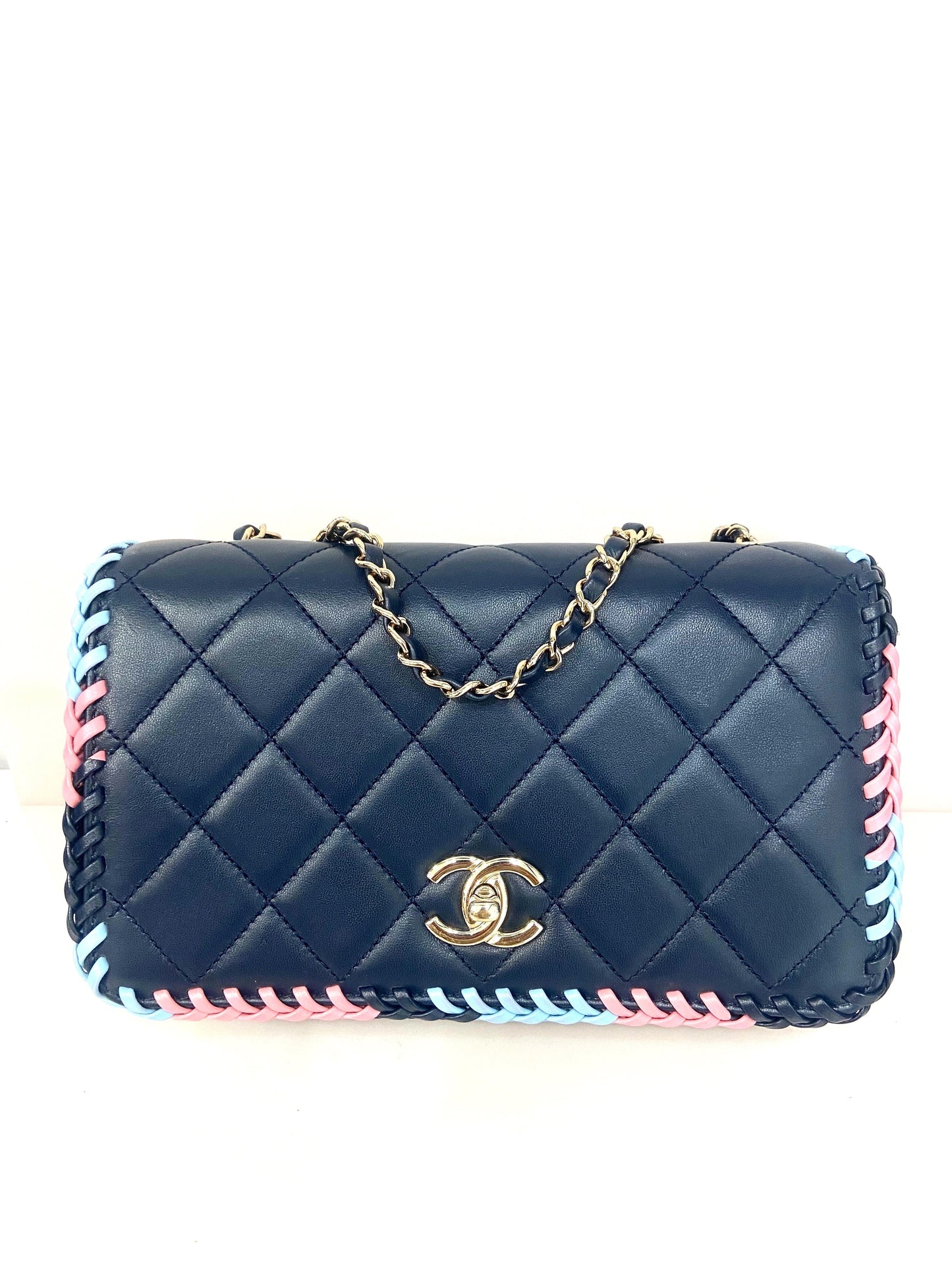 Chanel QUILTED LAMBSKIN BRAIDED TRIM FLAP Shoulder Bag