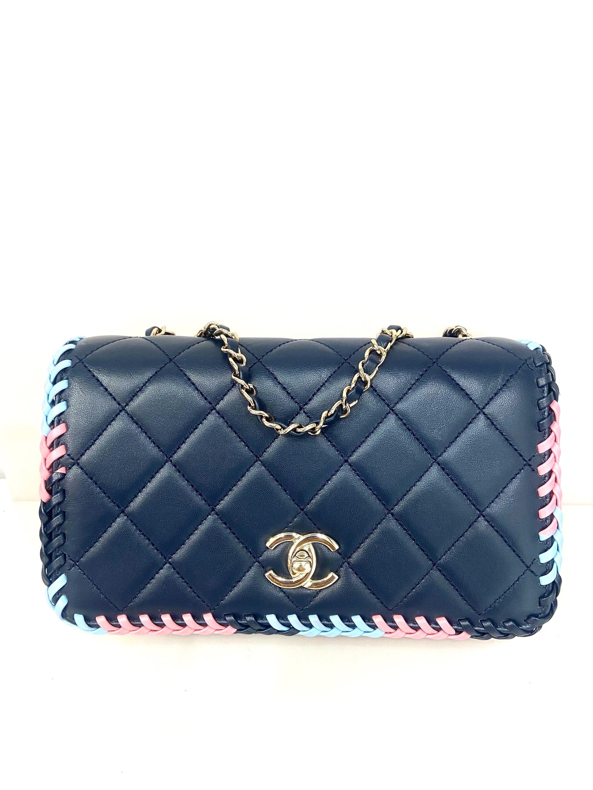 Chanel QUILTED LAMBSKIN BRAIDED TRIM FLAP Shoulder Bag