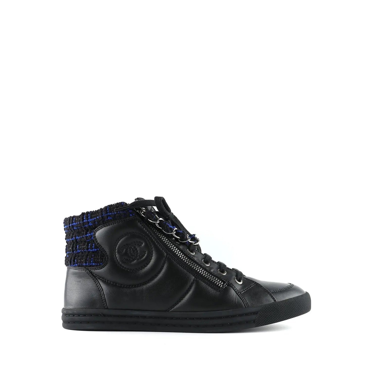 Chanel Lambskin Leather Tweed Zipped Hi Top Sneakers for Women